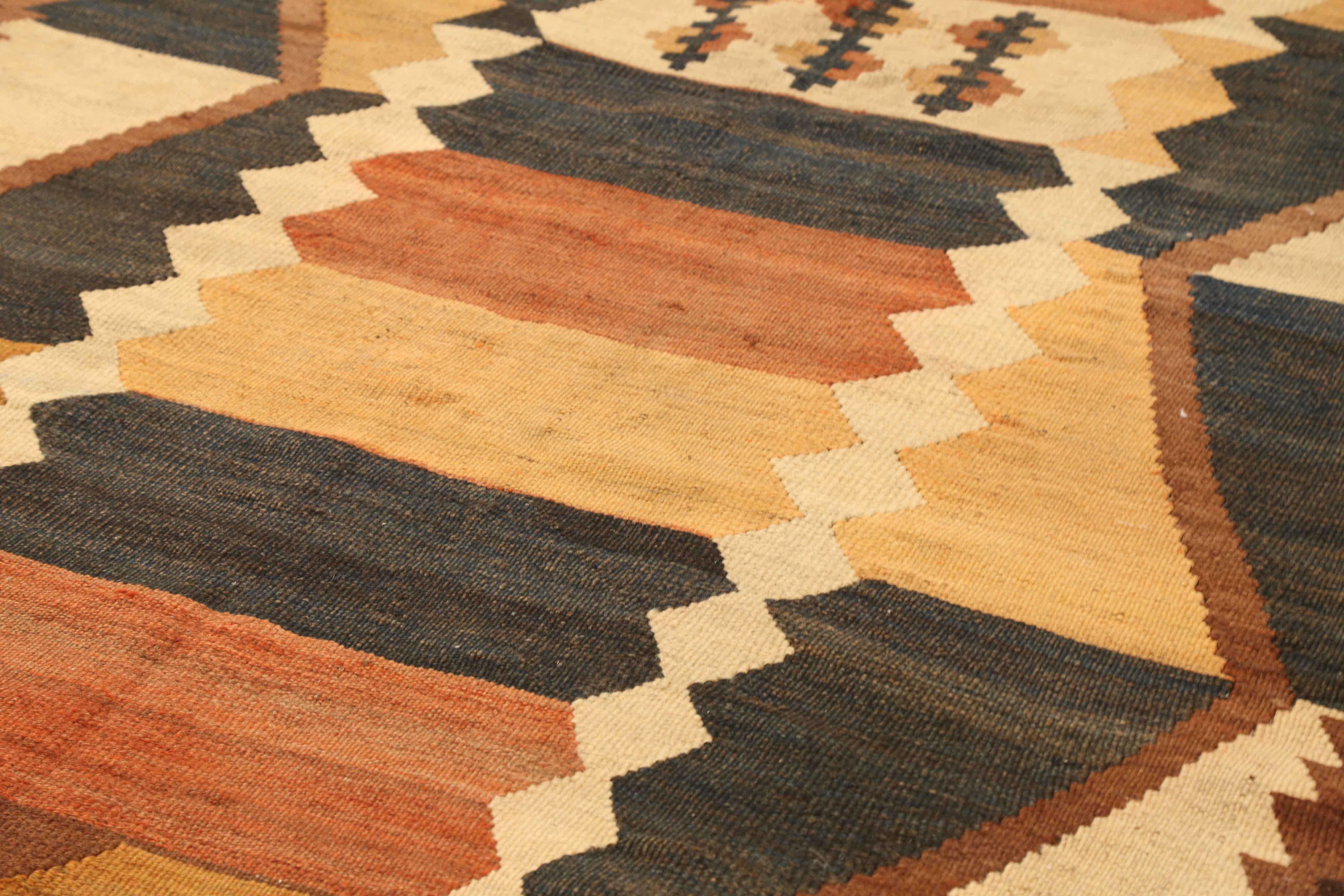 Hand-Woven Antique Russian Area Rug Kilim Design