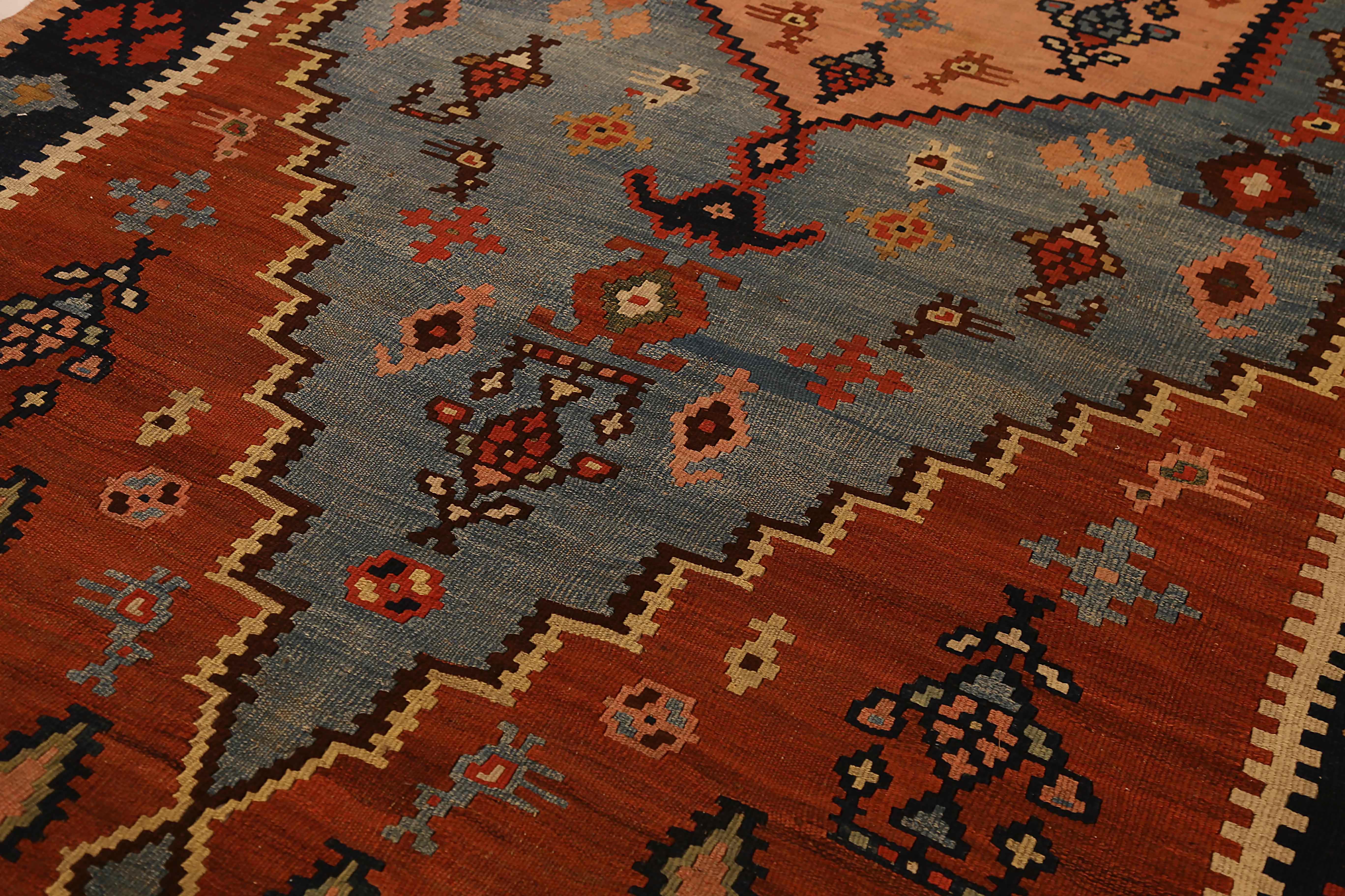 Hand-Woven Antique Russian Area Rug Kilim Style Design For Sale