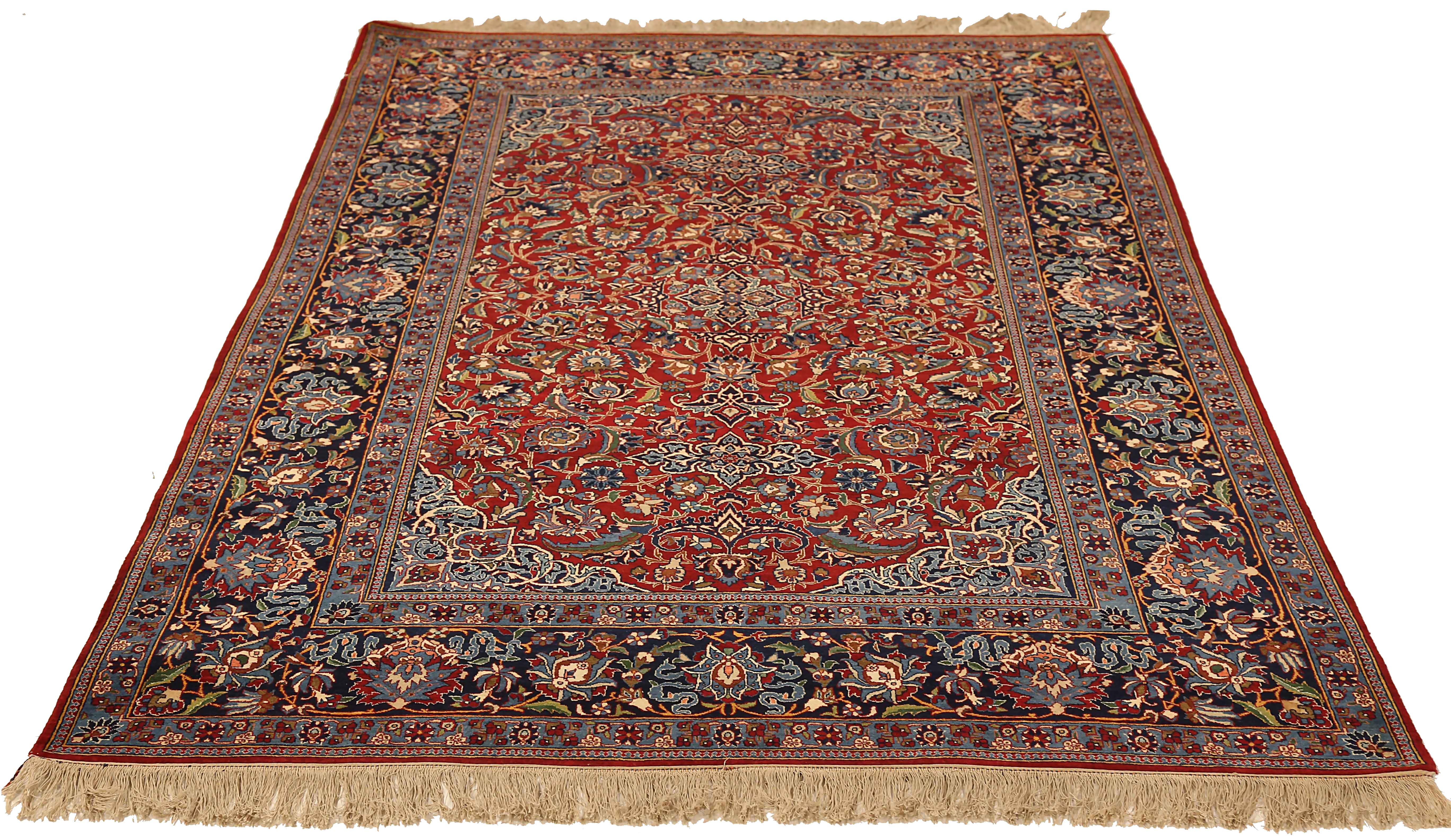 Antique area rug handwoven from the finest sheep’s wool. It’s colored with all-natural vegetable dyes that are safe for humans and pets. It’s a traditional Naien design handwoven by expert artisans. It’s a lovely area rug that can be incorporated
