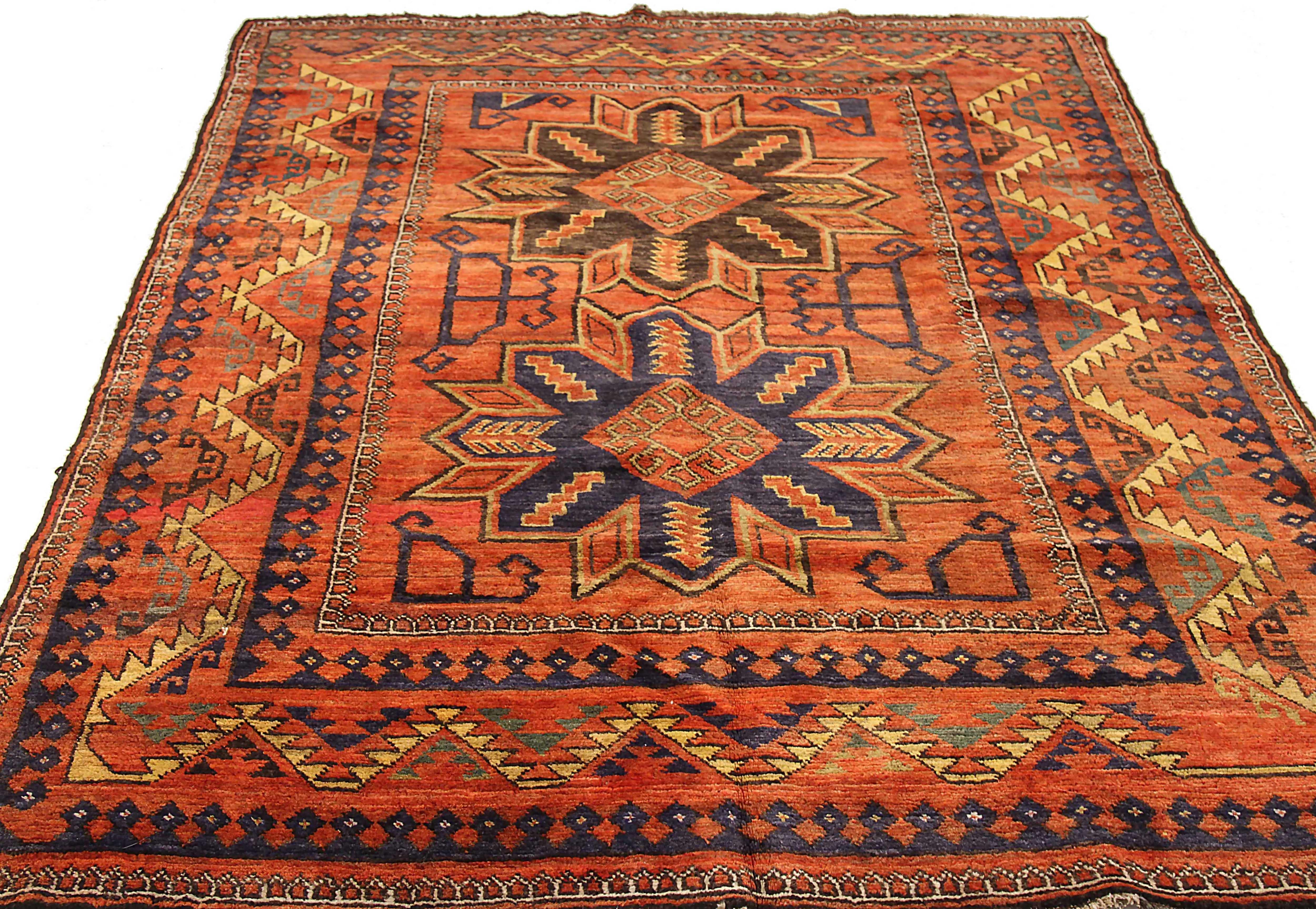 Antique Russian area rug handwoven from the finest sheep’s wool. It’s colored with all-natural vegetable dyes that are safe for humans and pets. It’s a traditional Samarghand design handwoven by expert artisans. It’s a lovely area rug that can be