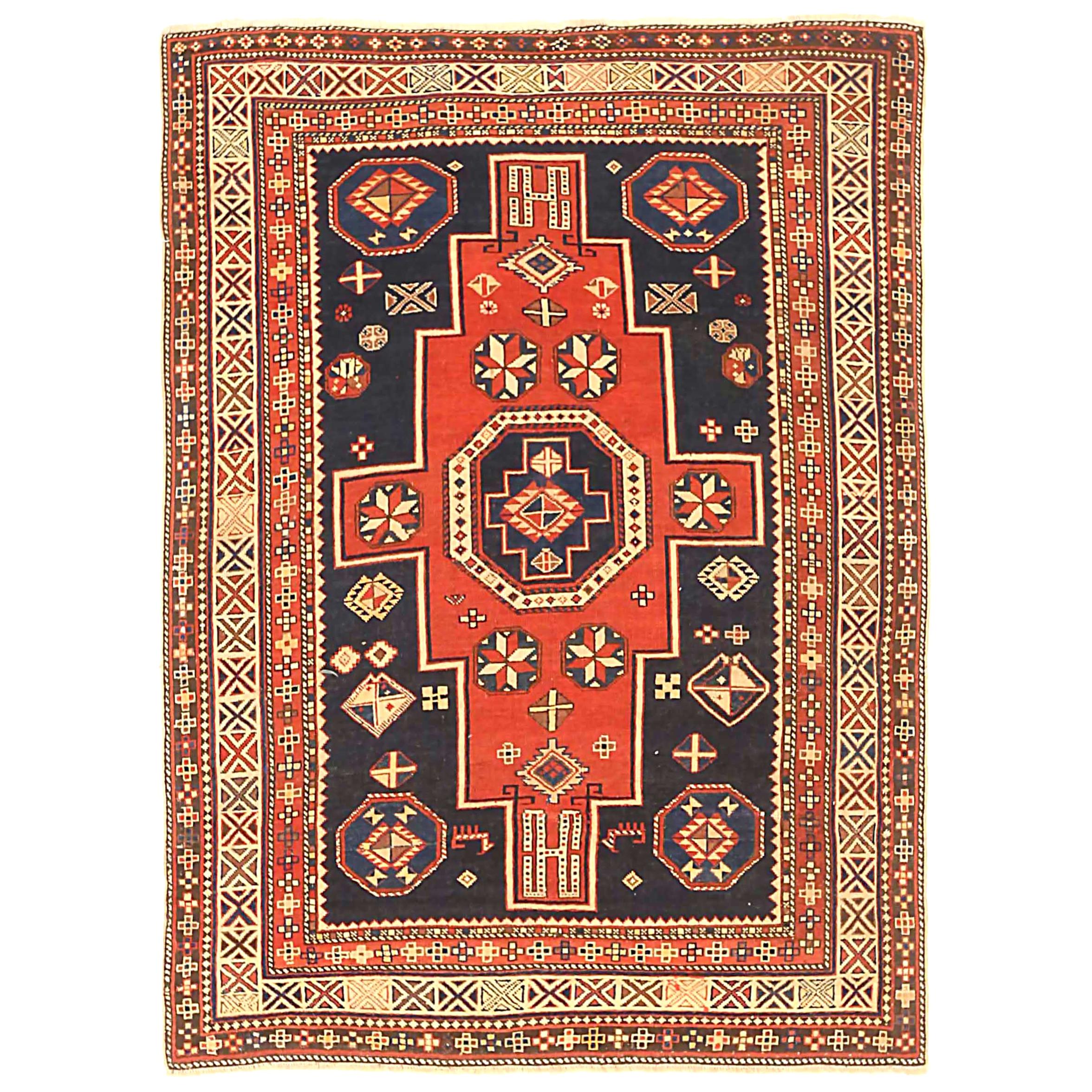 Antique Russian Area Rug Shirvan Design For Sale