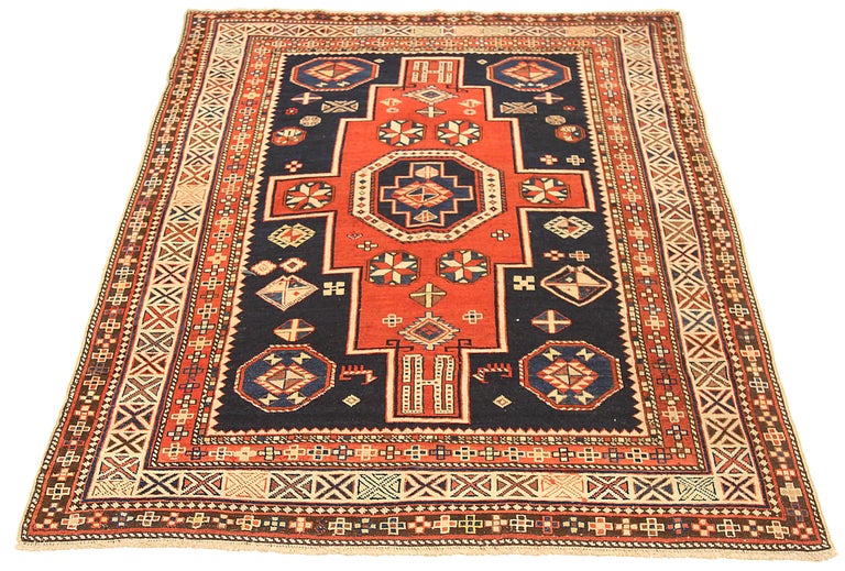 Russian Rug Detailed Antique Russian Area Rug Shirvan Design For Sale at 1stDibs