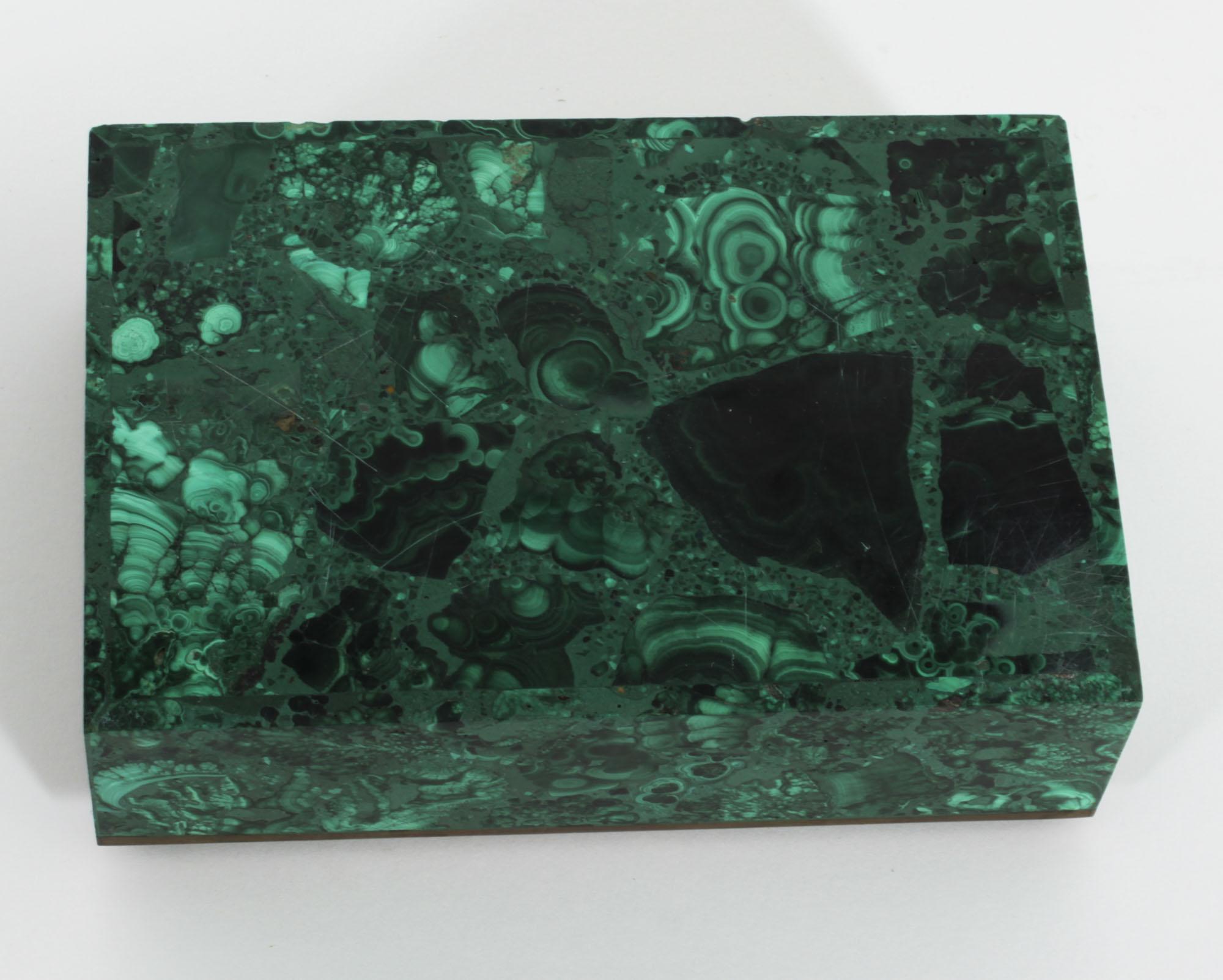 Antique Russian Art Deco Malachite Lidded Casket 20th C 6