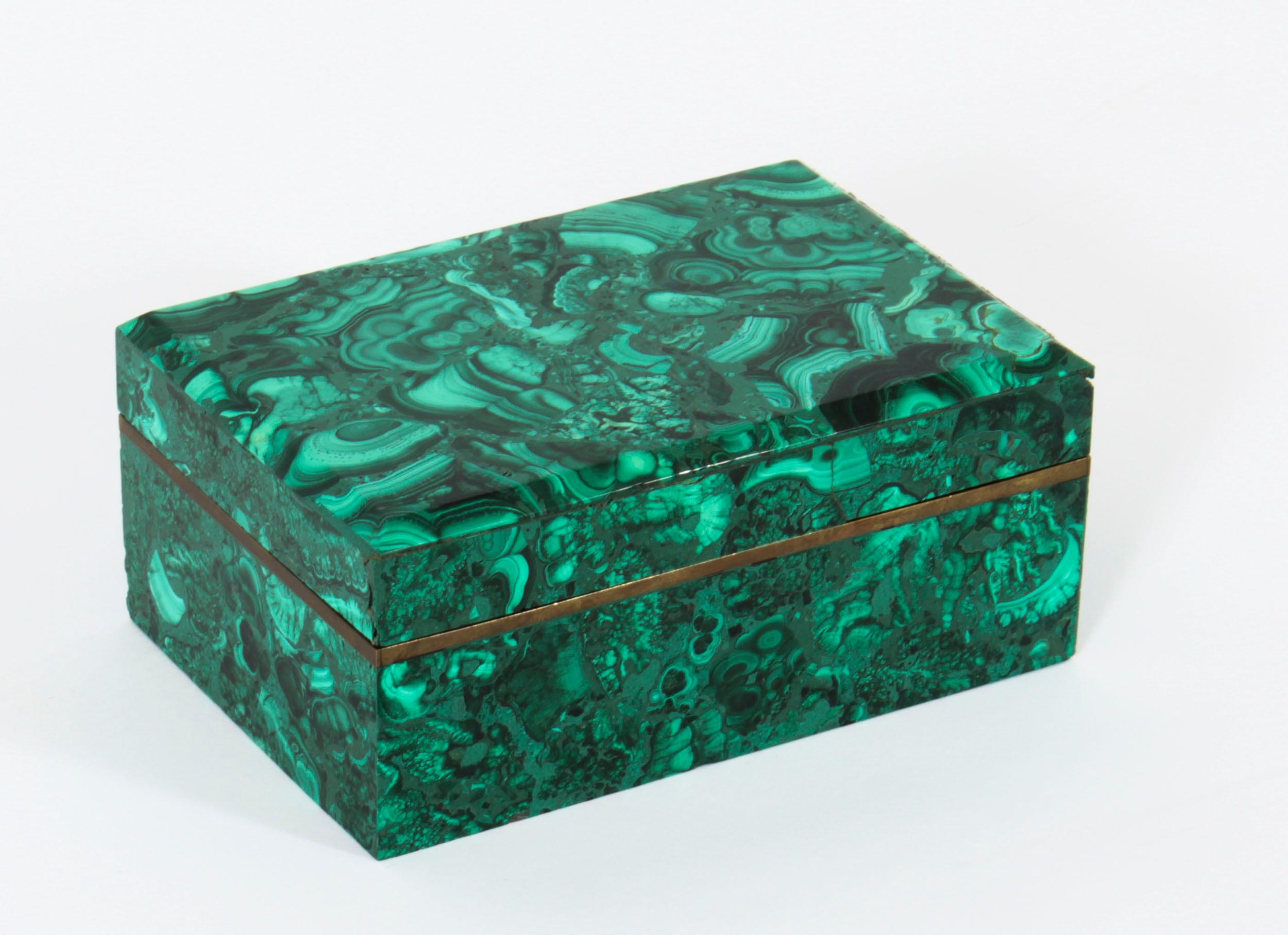 Antique Russian Art Deco Malachite Lidded Casket 20th C 8