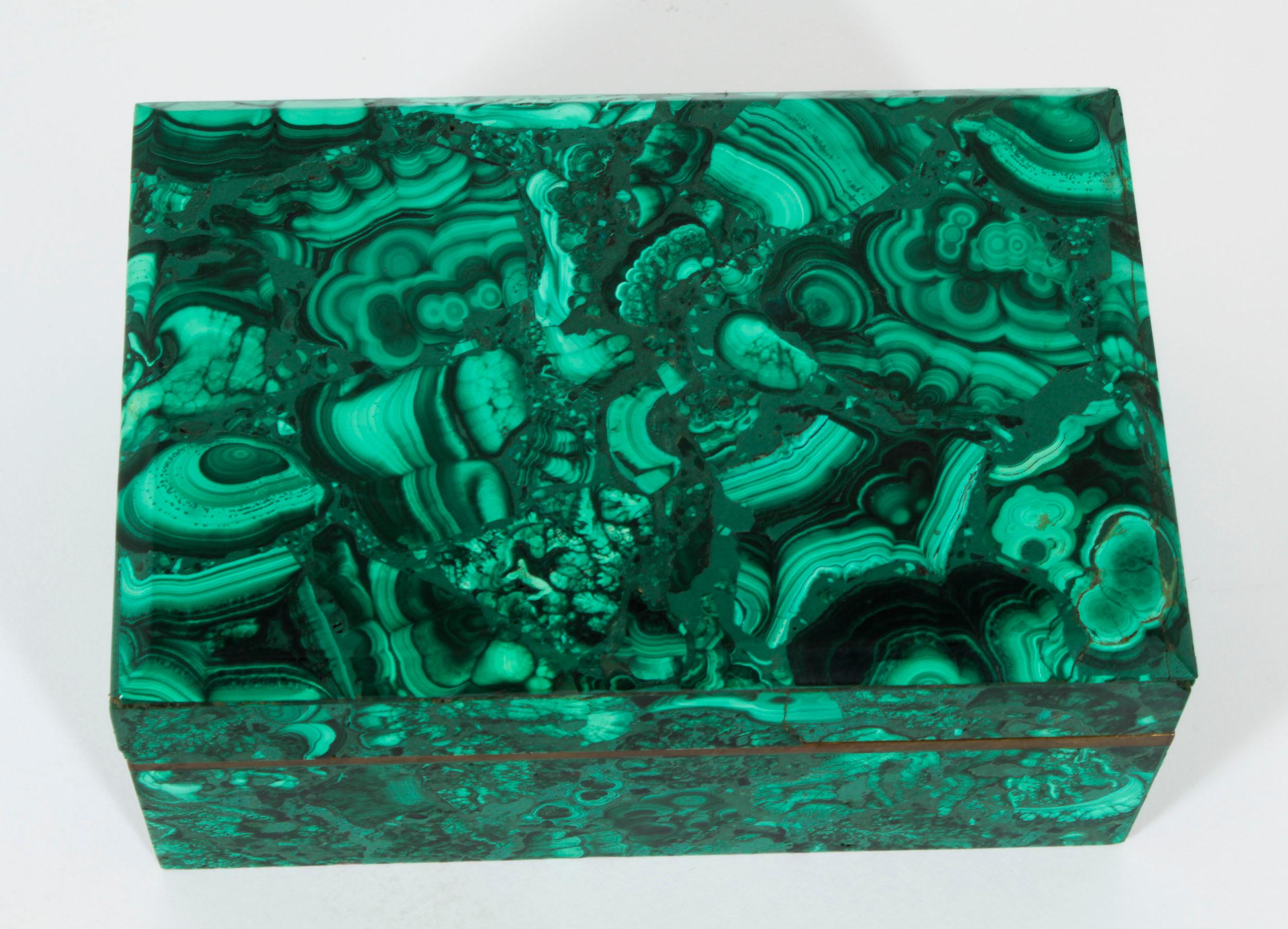 Early 20th Century Antique Russian Art Deco Malachite Lidded Casket 20th C