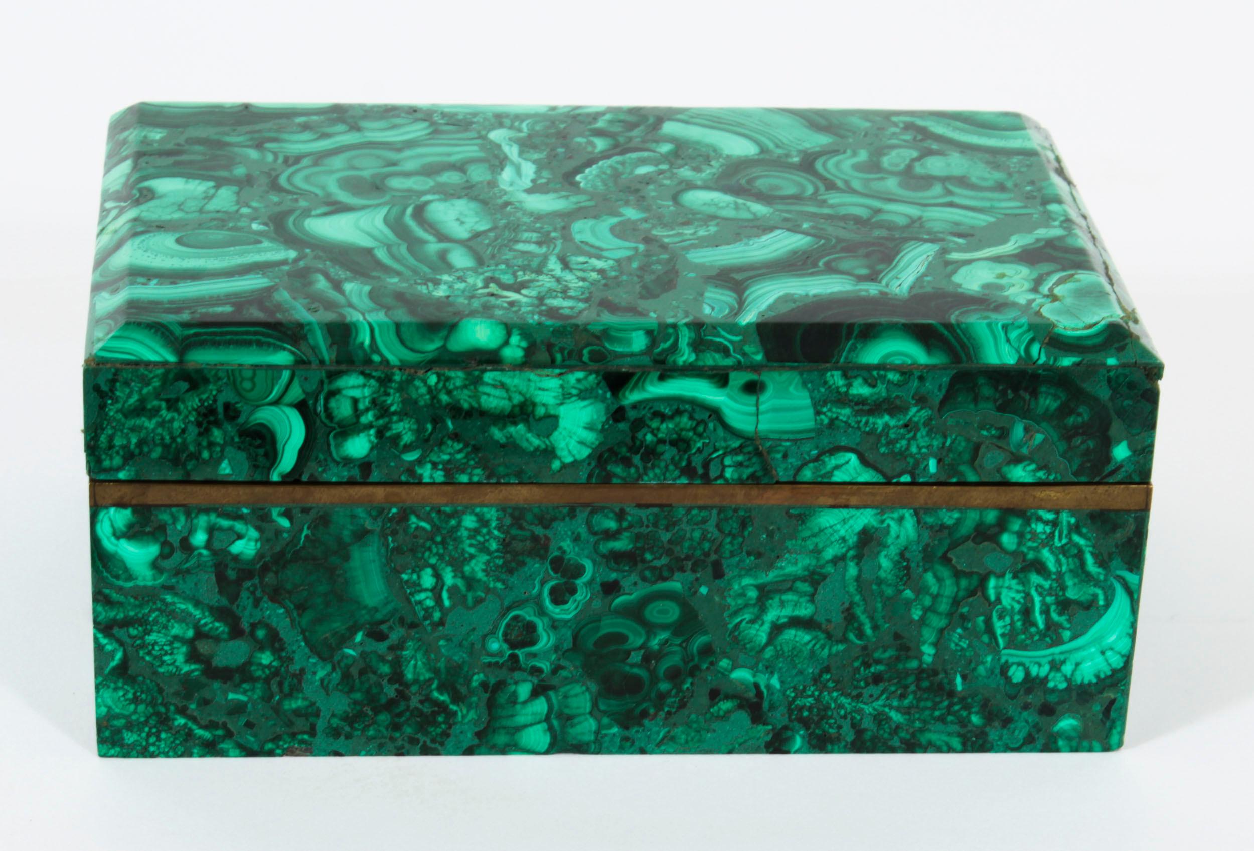Antique Russian Art Deco Malachite Lidded Casket 20th C 1