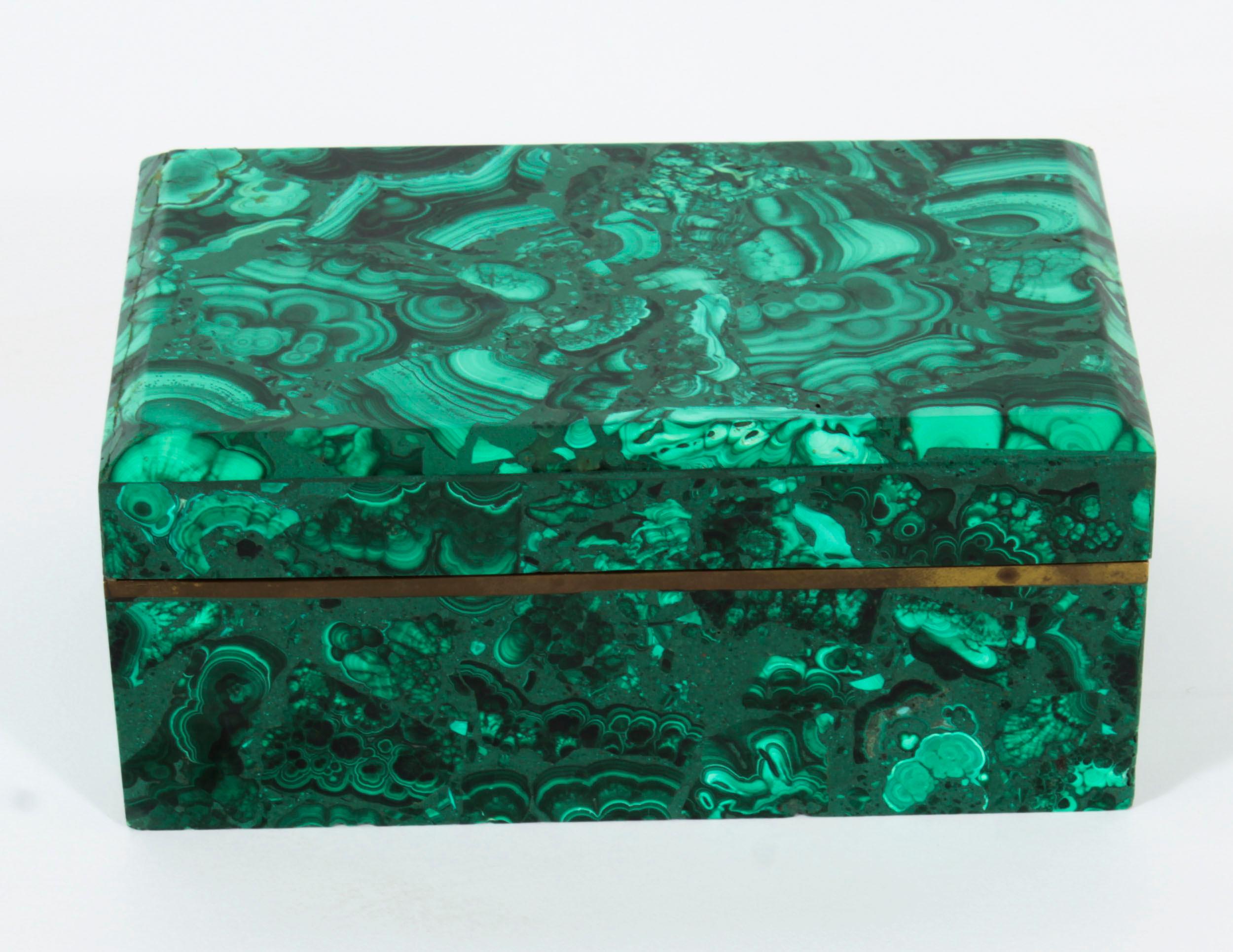 Antique Russian Art Deco Malachite Lidded Casket 20th C 3