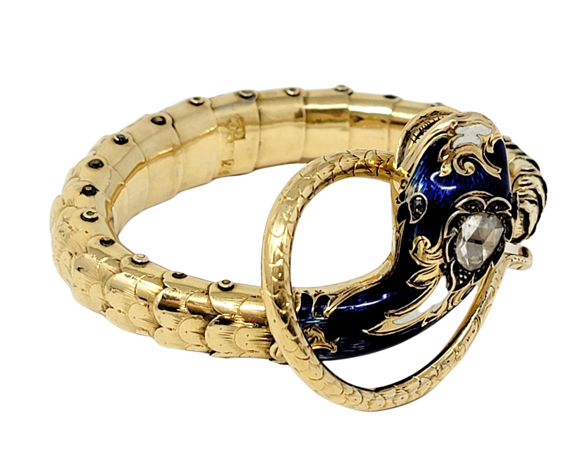 Antikes russisches bewegliches Schlangenarmband aus 14 Karat Gelbgold mit Diamanten und Diamanten 5