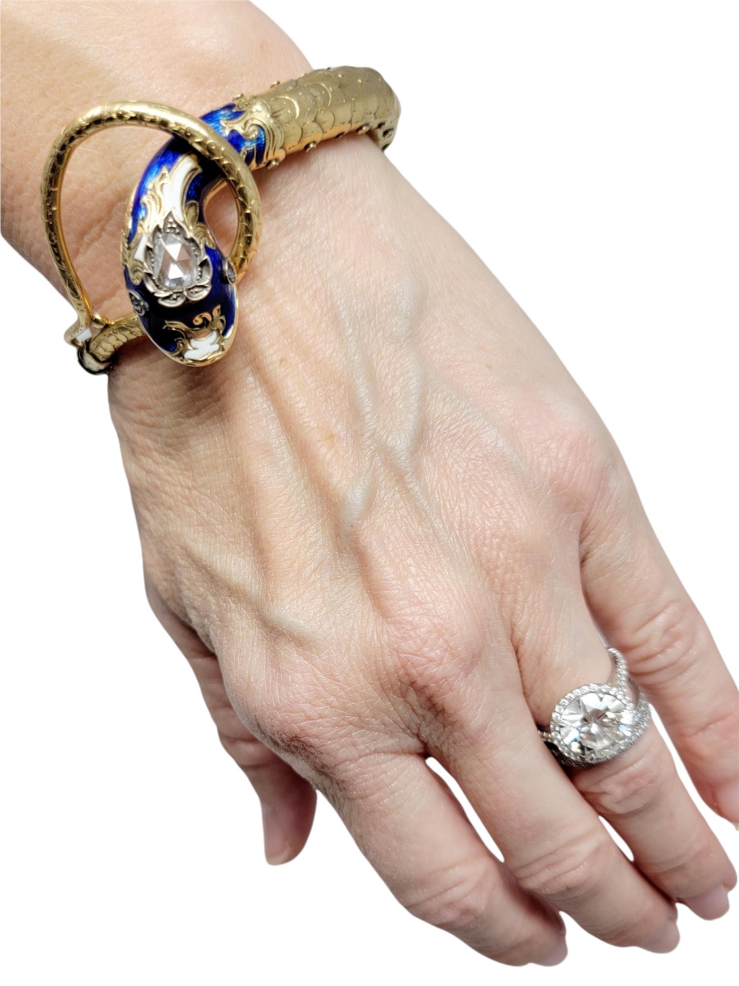Antikes russisches bewegliches Schlangenarmband aus 14 Karat Gelbgold mit Diamanten und Diamanten 11