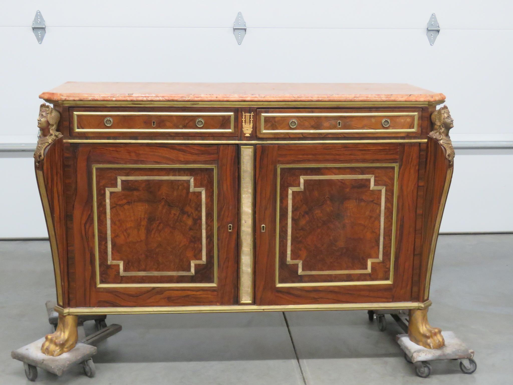 Russian Baltic marble-top bronze mounted commode with 2-drawers over 2-doors.