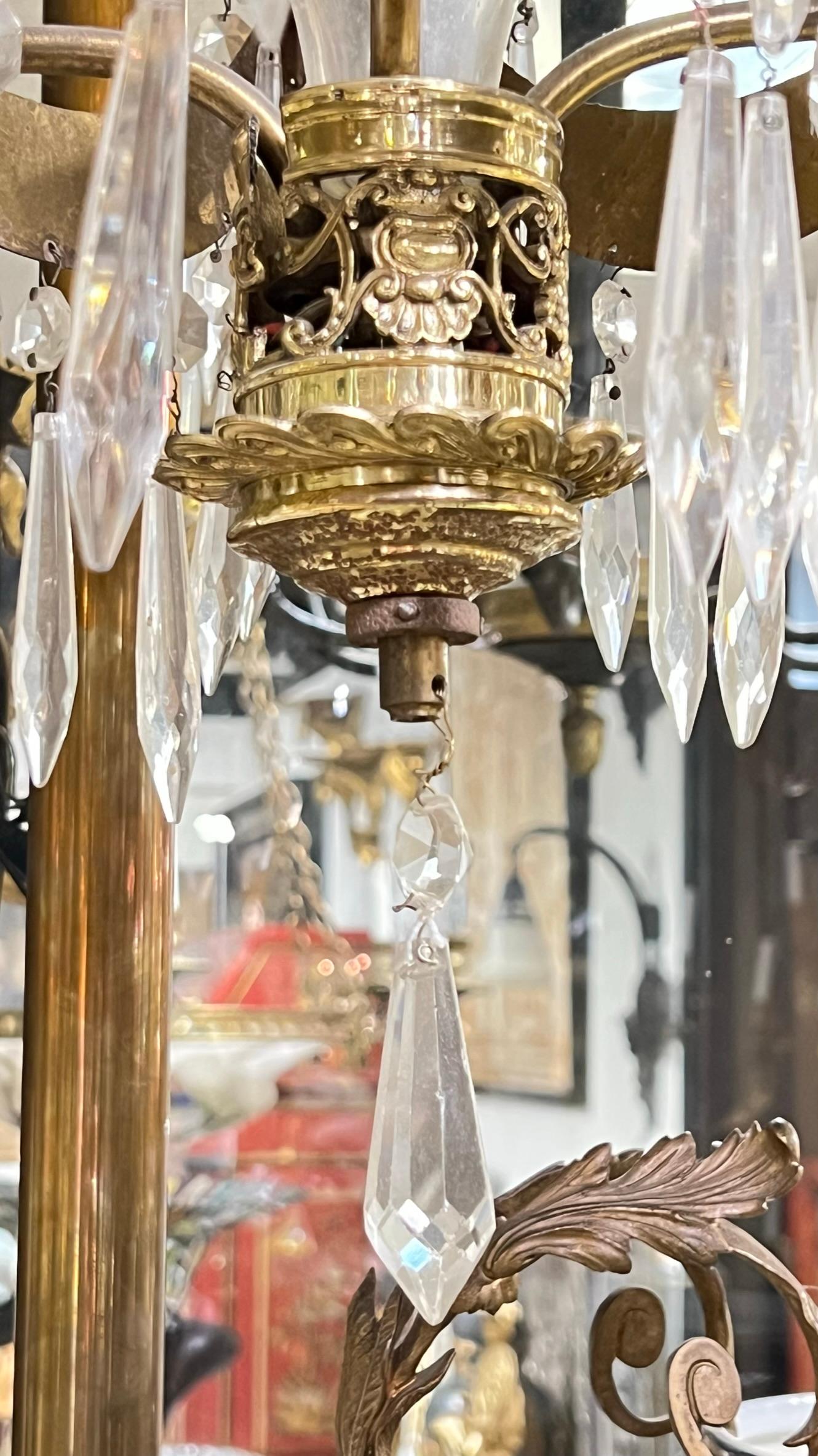 Antique Russian Baltic Style Gilt Metal and Glass Chandelier For Sale 6