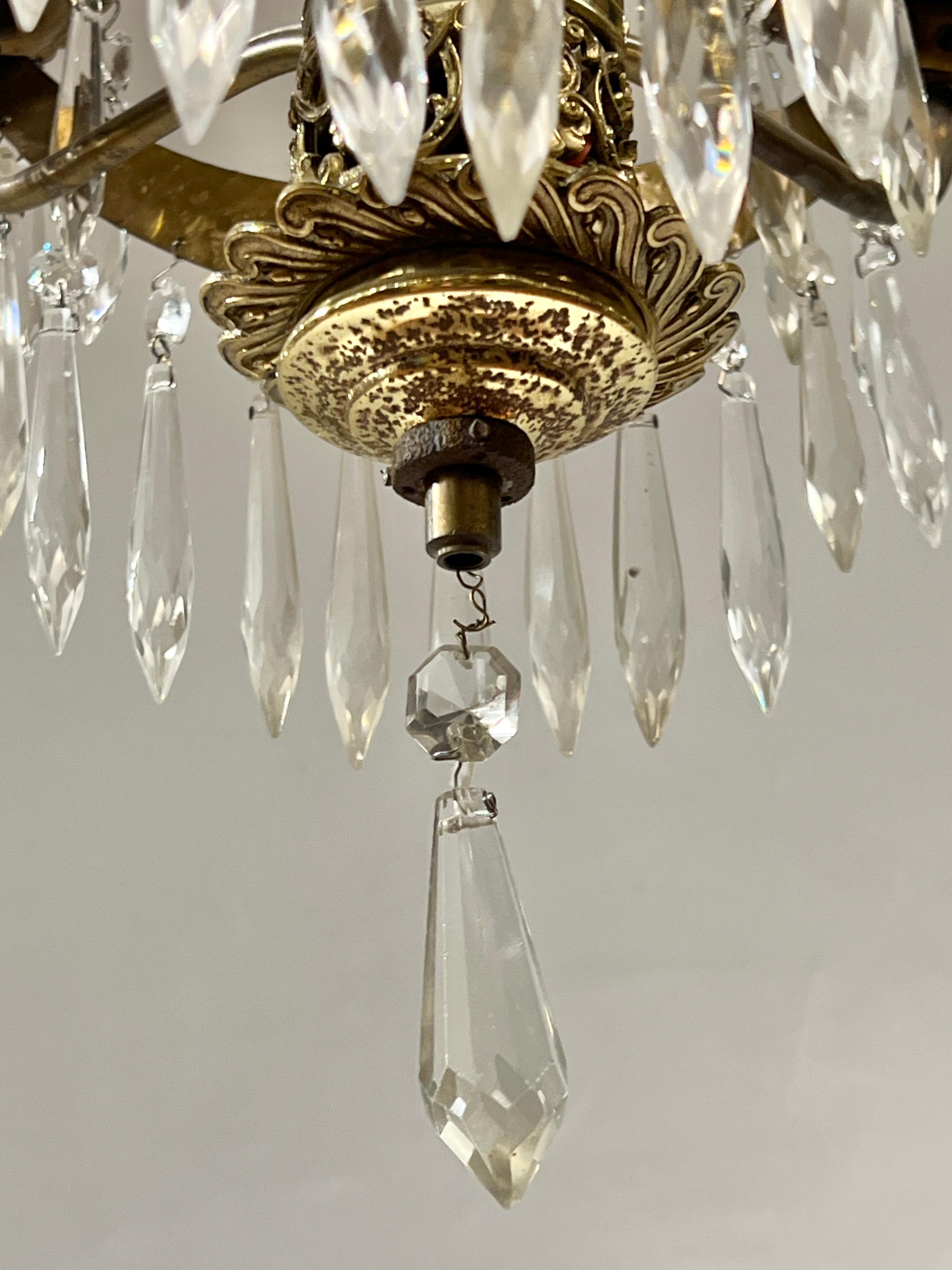 Antique Russian Baltic Style Gilt Metal and Glass Chandelier For Sale 3