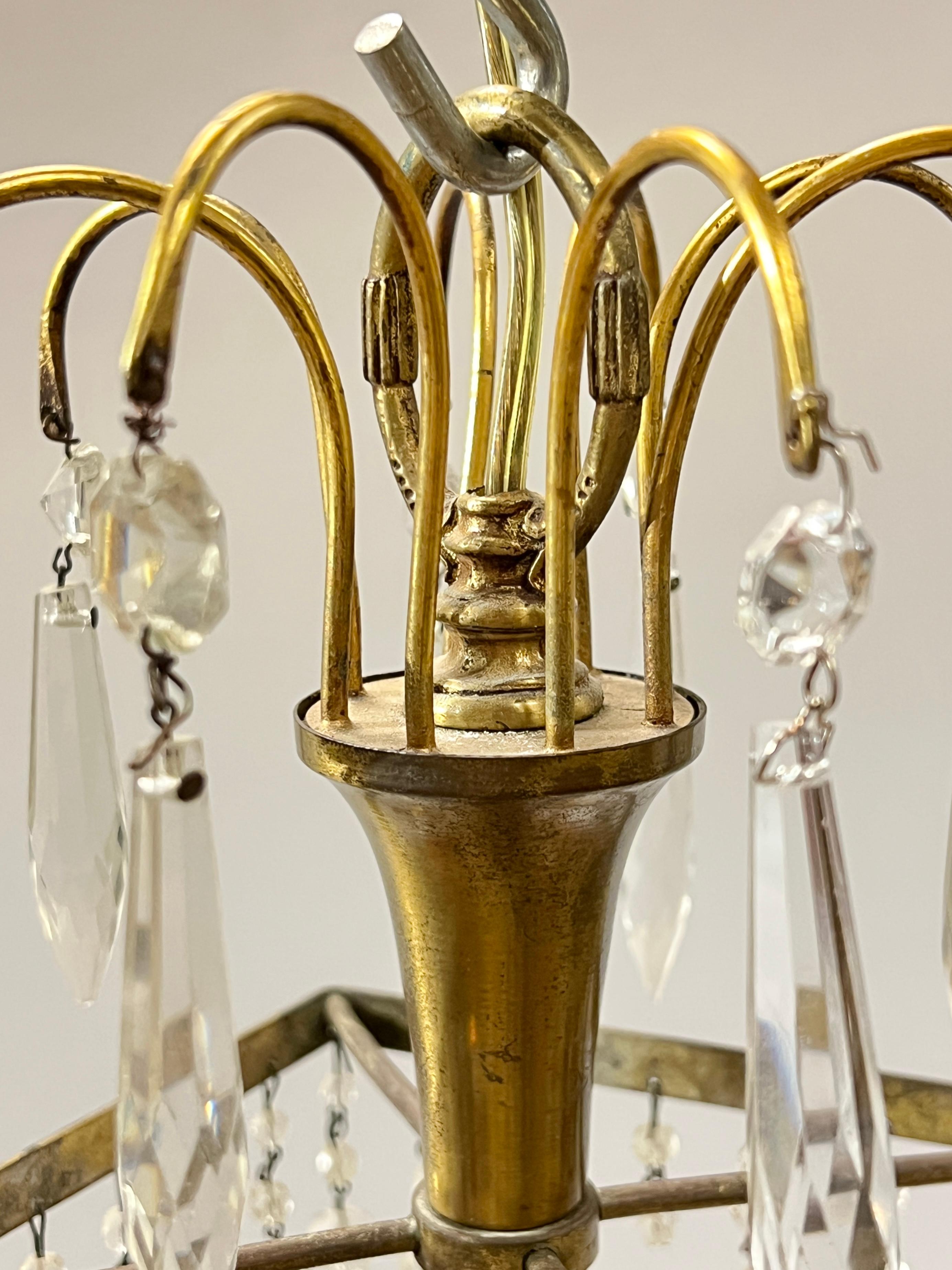Antique Russian Baltic Style Gilt Metal and Glass Chandelier For Sale 4
