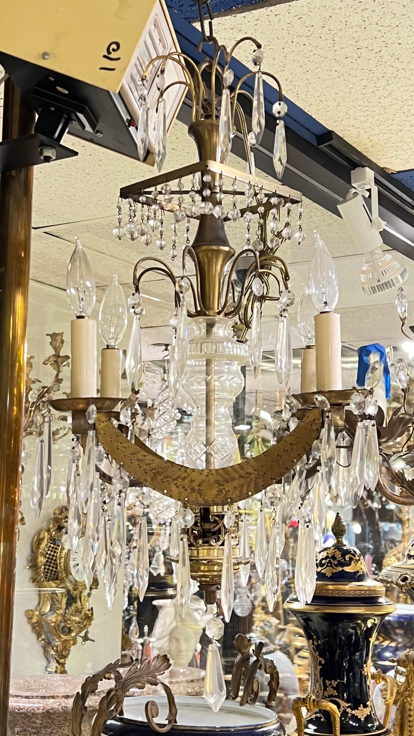 Antique Russian Baltic Style Gilt Metal and Glass Chandelier For Sale 8