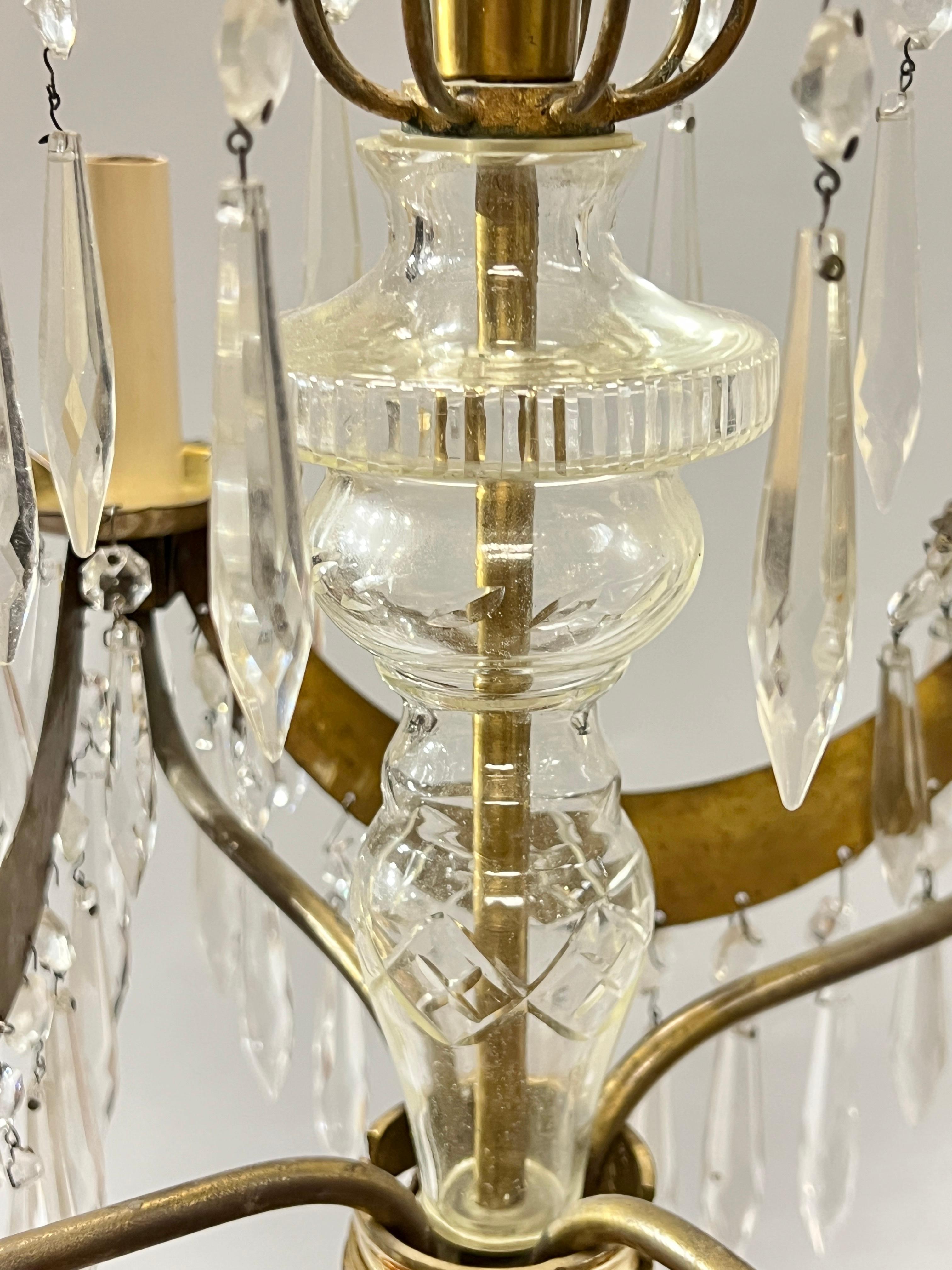 Antique Russian Baltic Style Gilt Metal and Glass Chandelier For Sale 5
