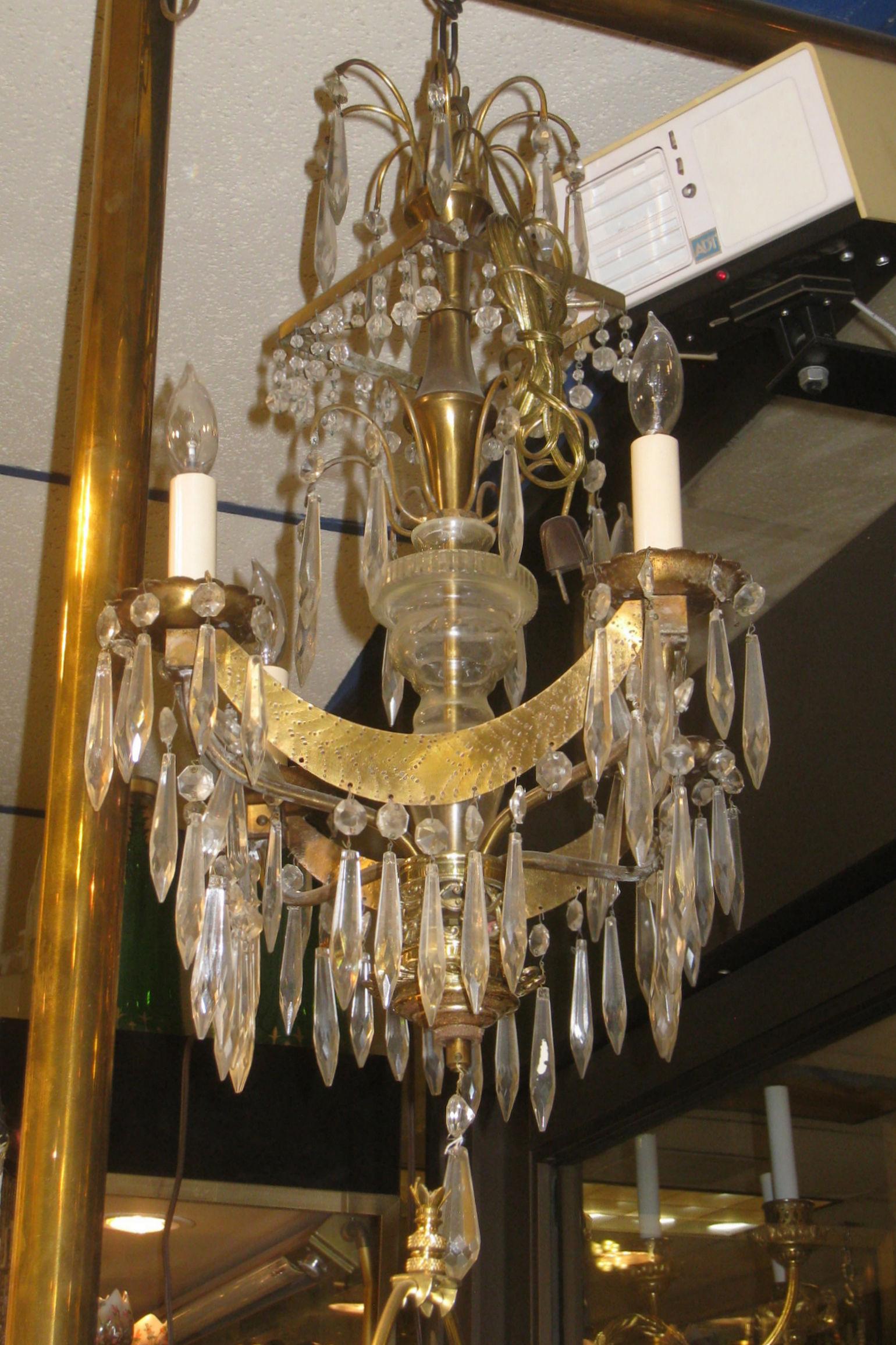 19th Century Antique Russian Baltic Style Gilt Metal and Glass Chandelier For Sale