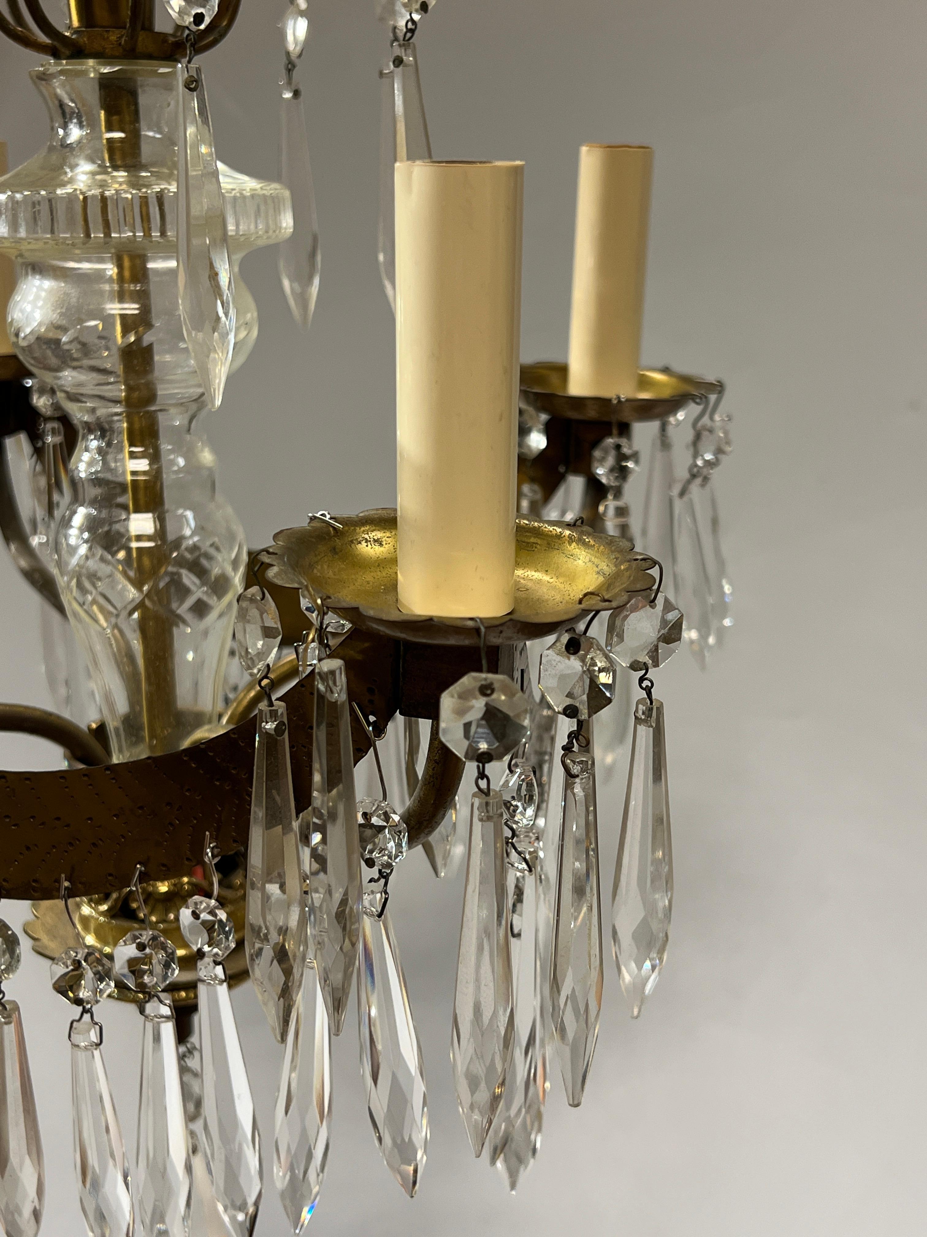 19th Century Antique Russian Baltic Style Gilt Metal and Glass Chandelier For Sale