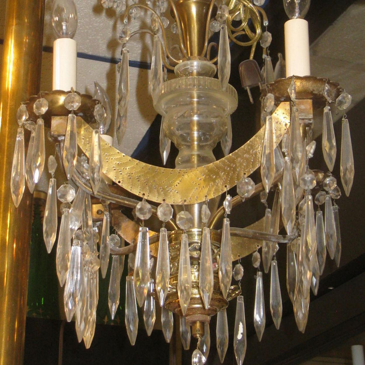 Antique Russian Baltic Style Gilt Metal and Glass Chandelier For Sale 2