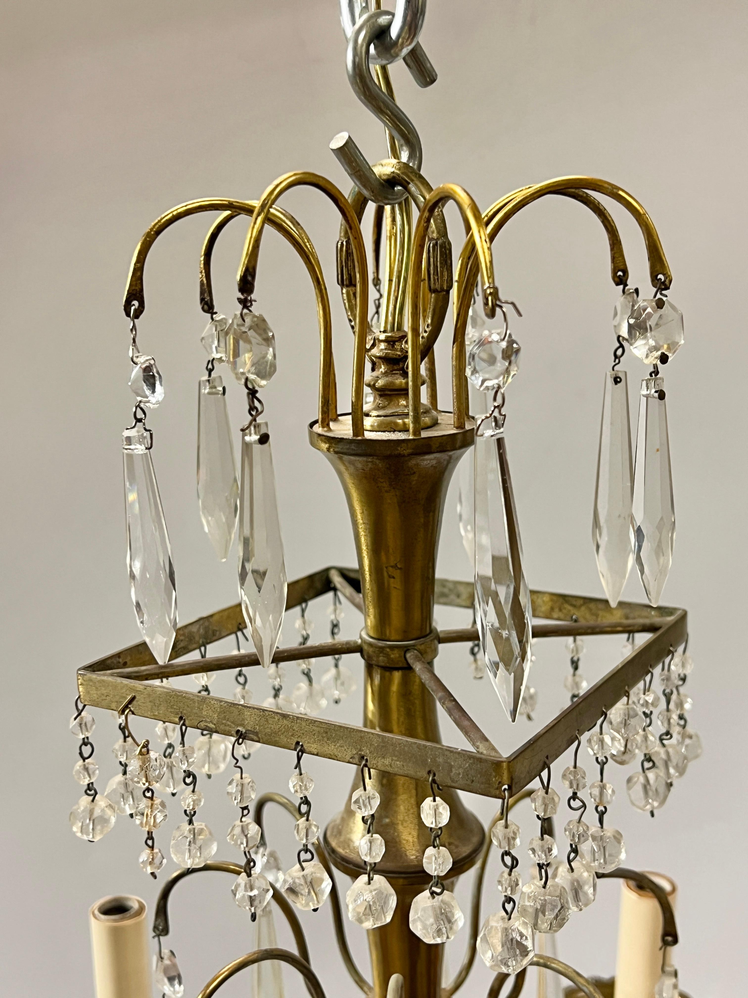 Antique Russian Baltic Style Gilt Metal and Glass Chandelier For Sale 1