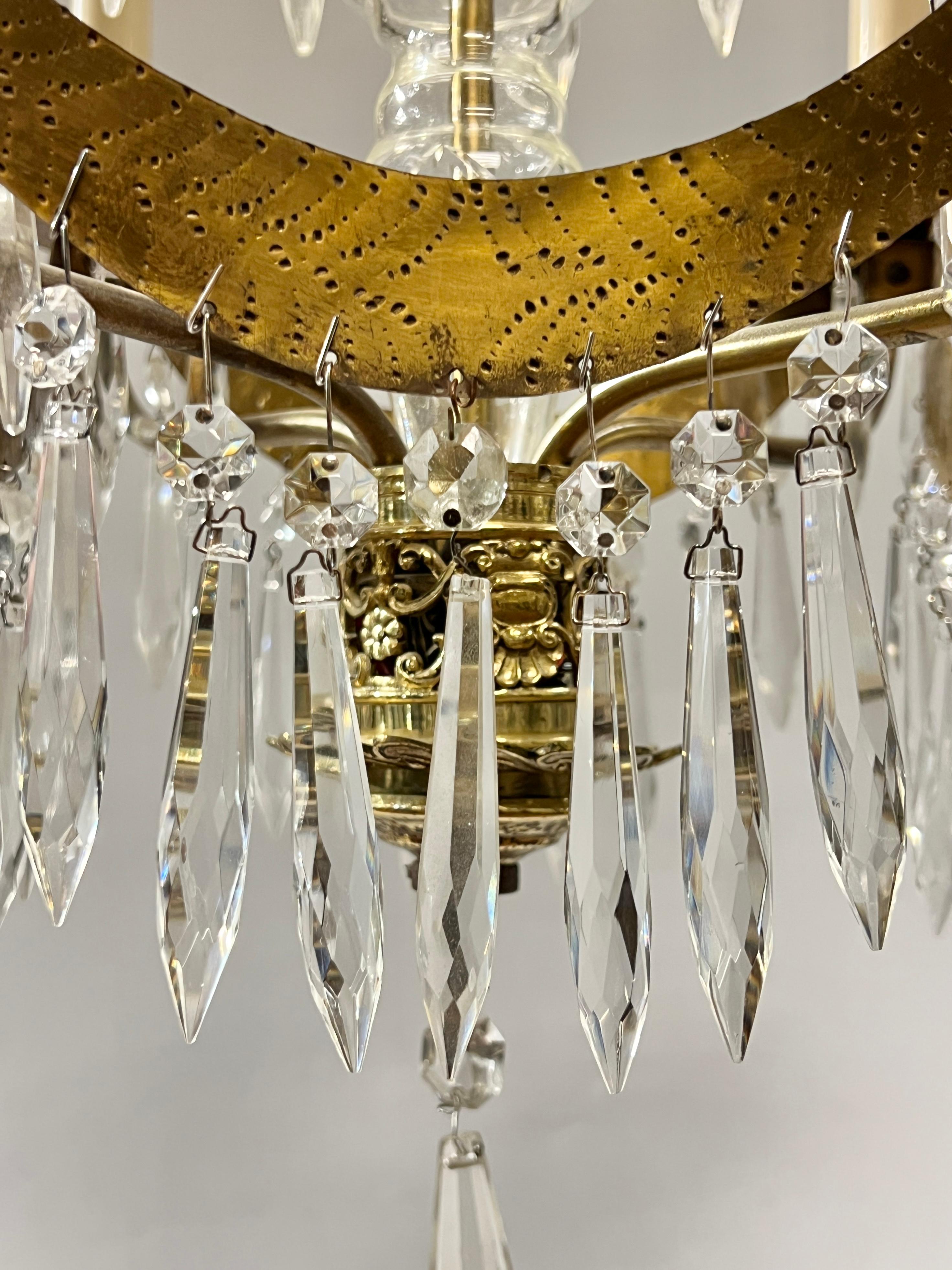 Antique Russian Baltic Style Gilt Metal and Glass Chandelier For Sale 2