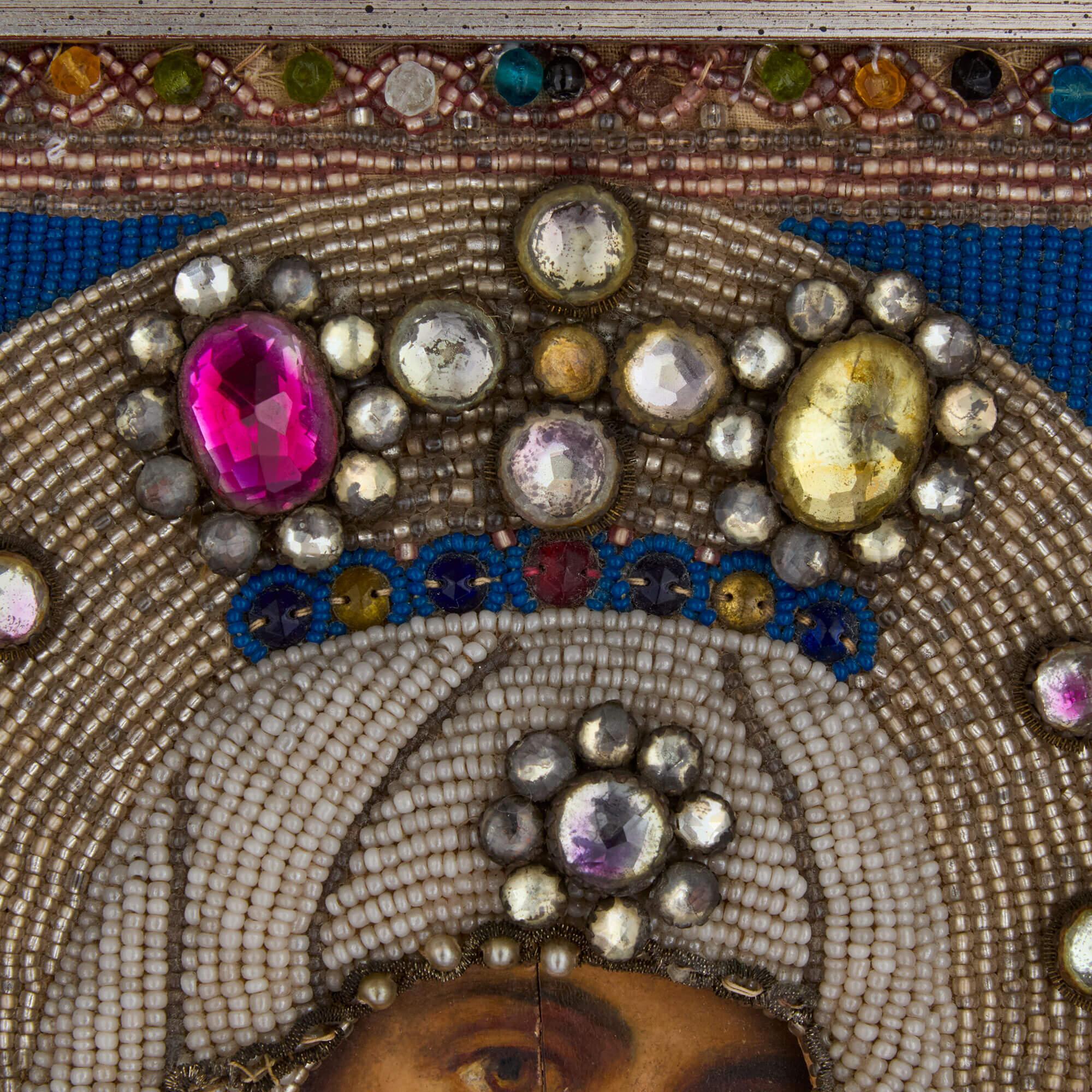 Perlé Antique icône russe en perles d'après l'Iverskaya en vente