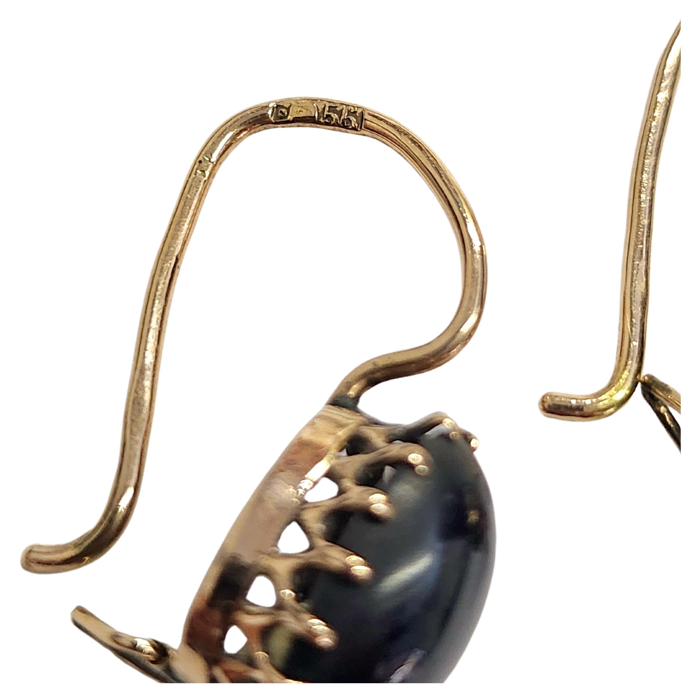 Antike russische Ohrringe aus schwarzem Achat in Gold im Zustand „Gut“ im Angebot in Cairo, EG