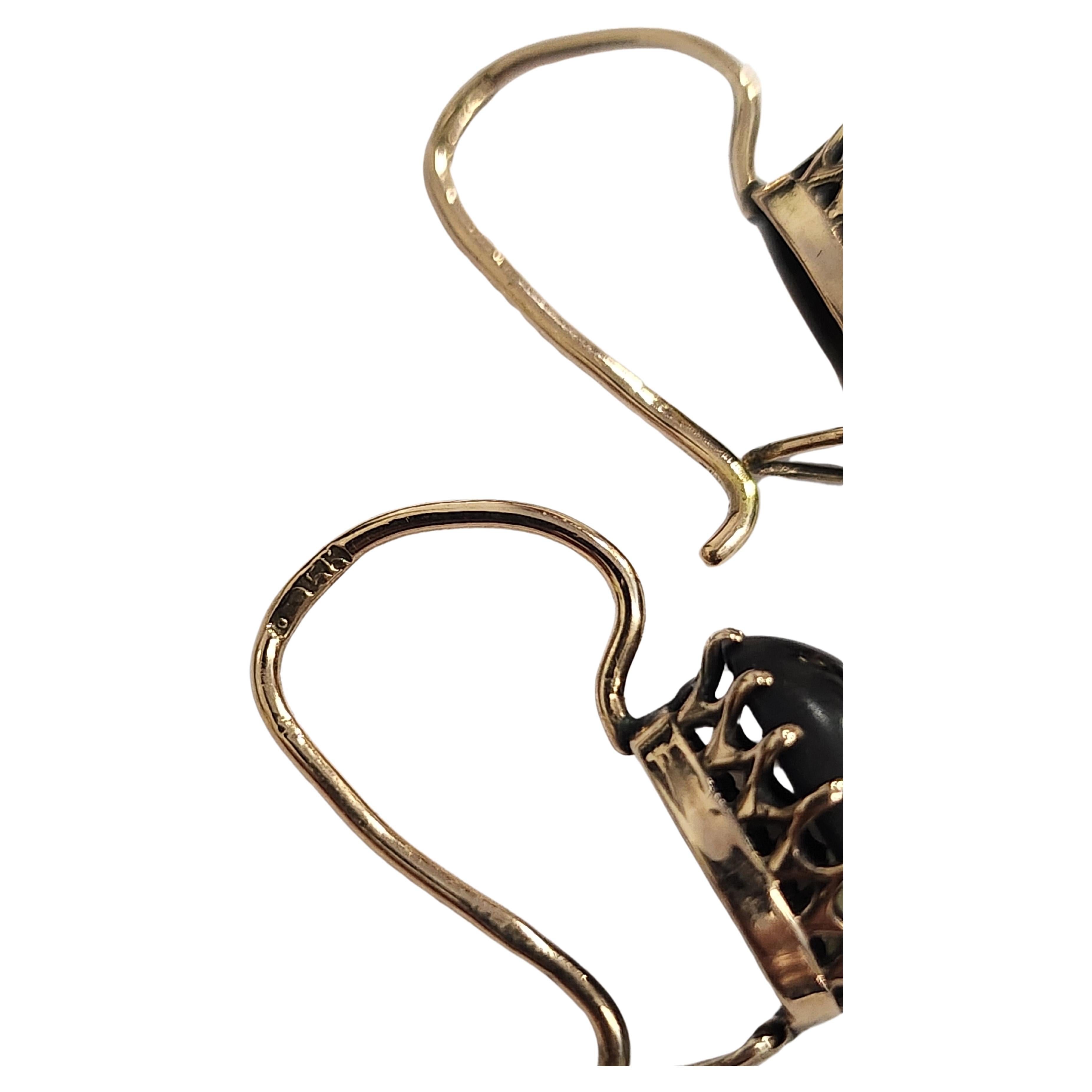 Women's Antique Russian Black Agate Gold Earrings For Sale