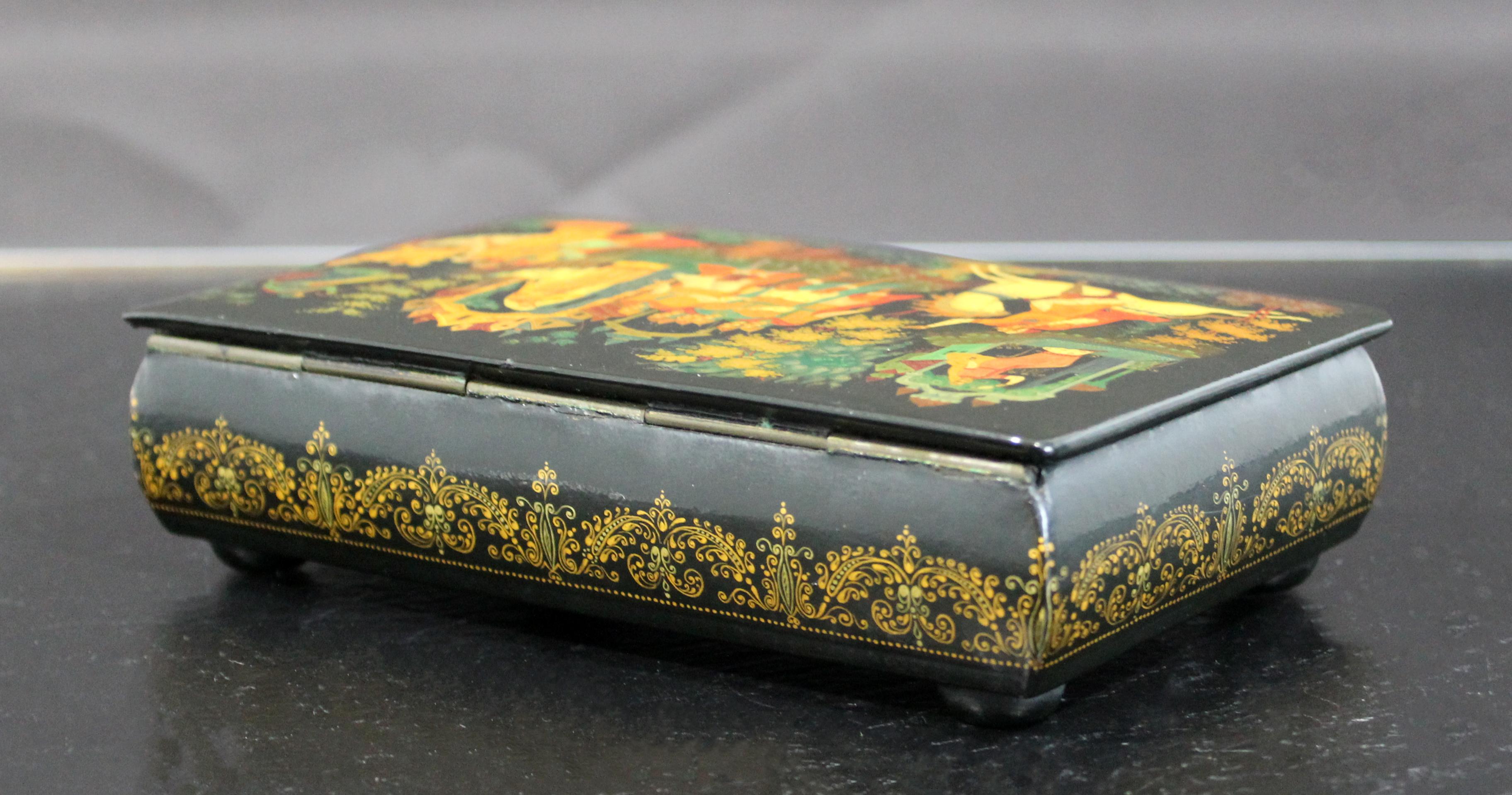 Antique Russian Black Gold Lacquer Box Signed by Kornilov Alexander Albertovich 1