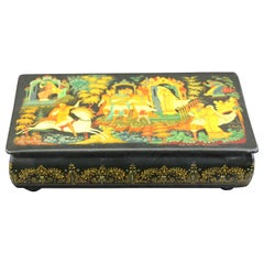 Vintage Russian Black Gold Lacquer Box Signed by Kornilov Alexander Albertovich