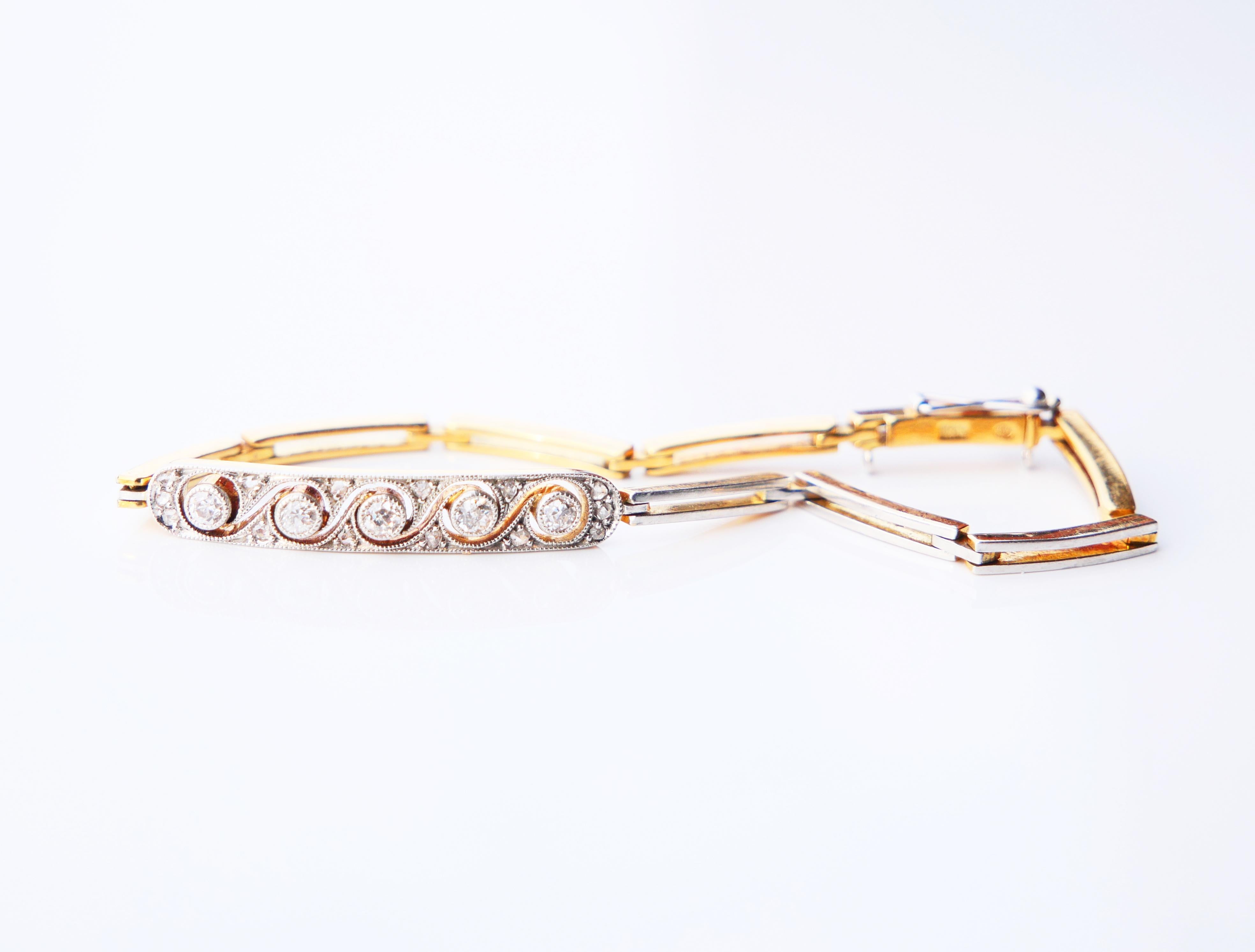 Art Nouveau Antique Russian Bracelet 0.5ctw Diamonds 18KGold Platinum/ 14.8cm-18 cm/10.5gr For Sale