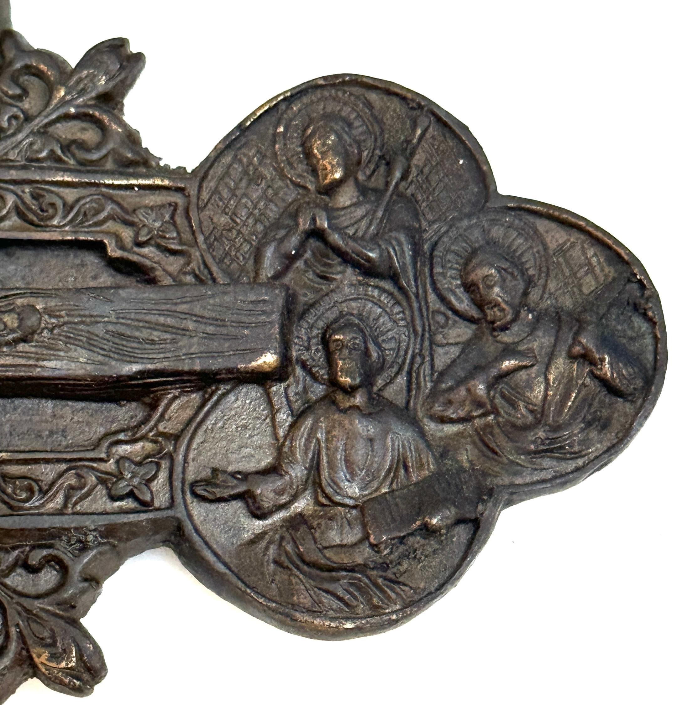 Antique Russian Byzantine Icon Patinated Zinc Cross/ Crucifix 5