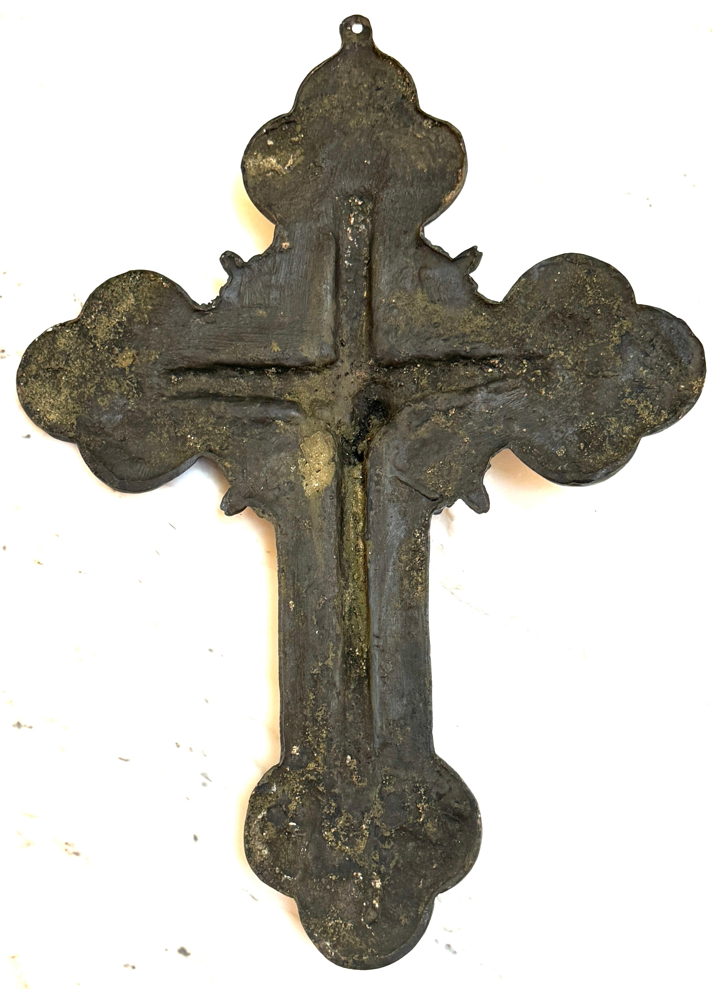 Antique Russian Byzantine Icon Patinated Zinc Cross/ Crucifix 6
