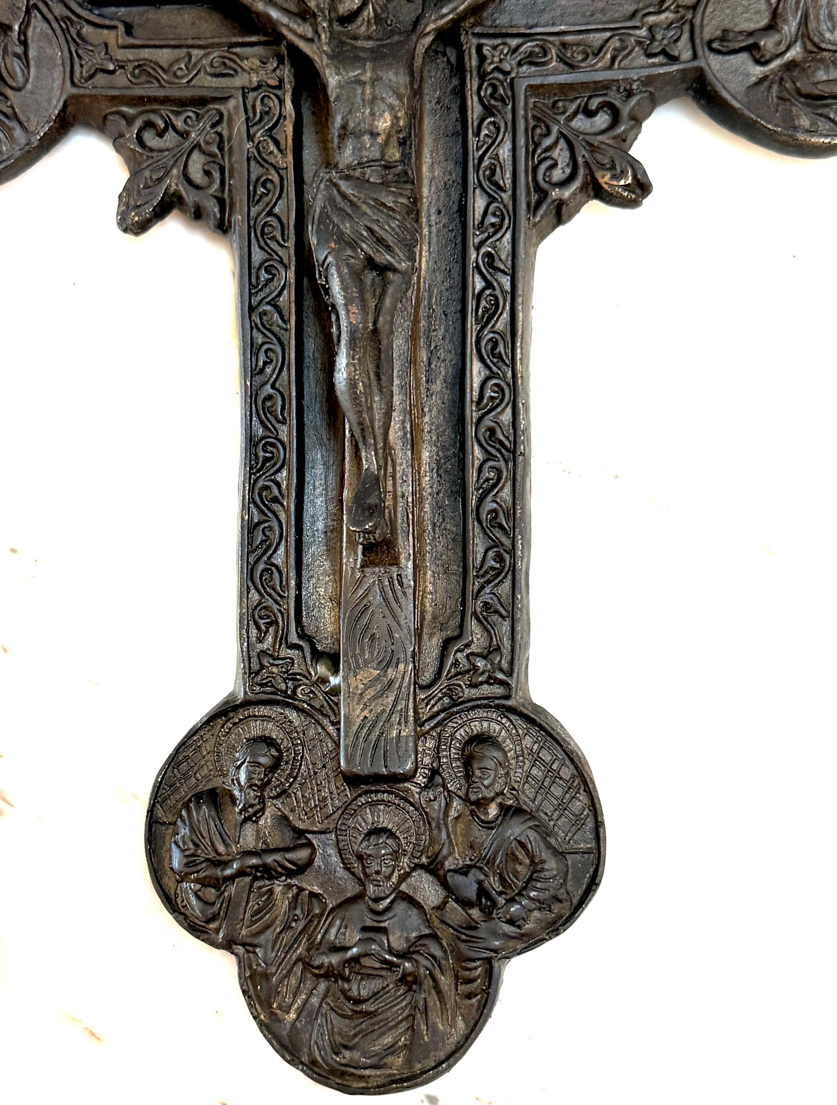 Antique Russian Byzantine Icon Patinated Zinc Cross/ Crucifix 1