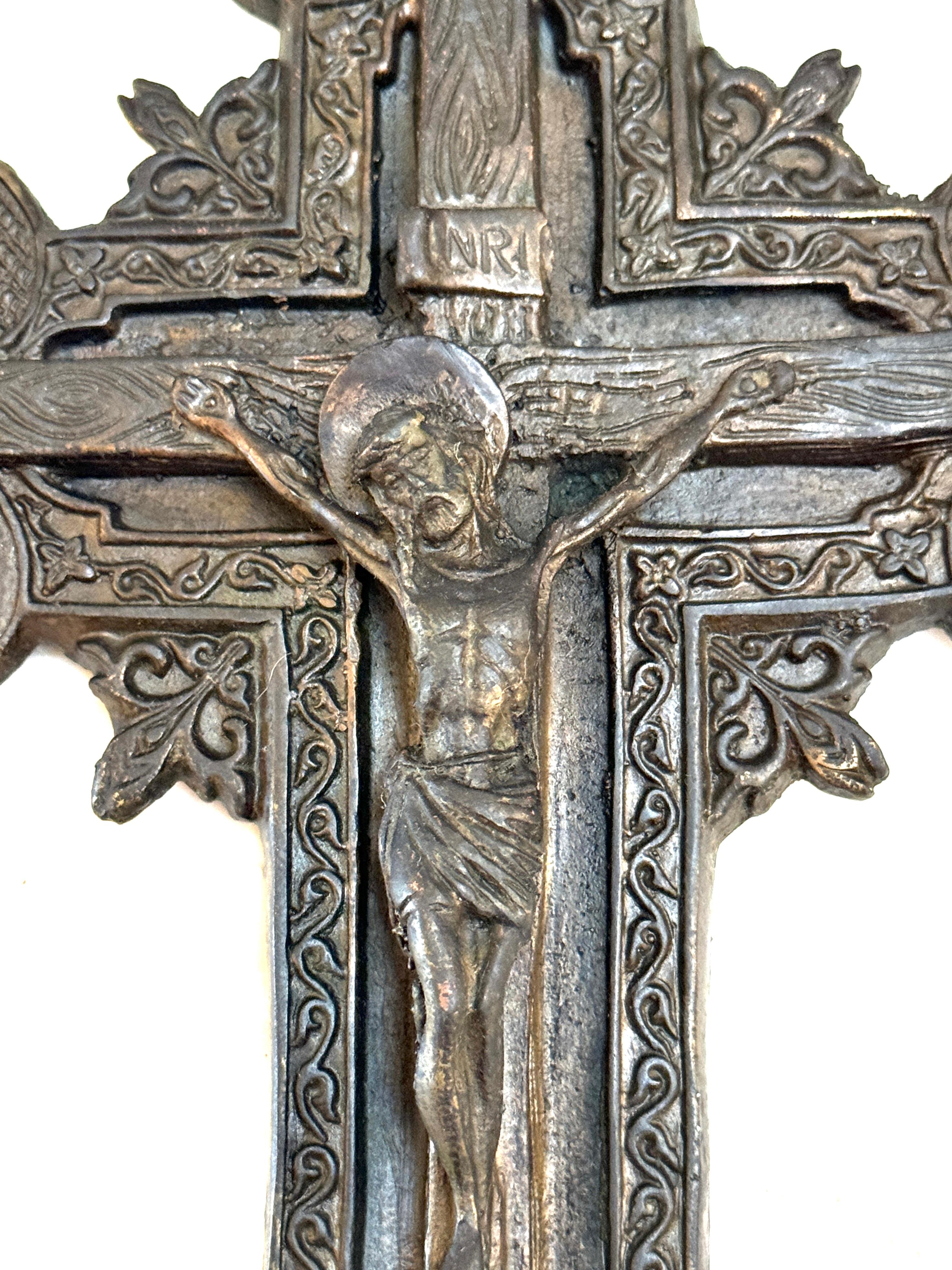 Antique Russian Byzantine Icon Patinated Zinc Cross/ Crucifix 2