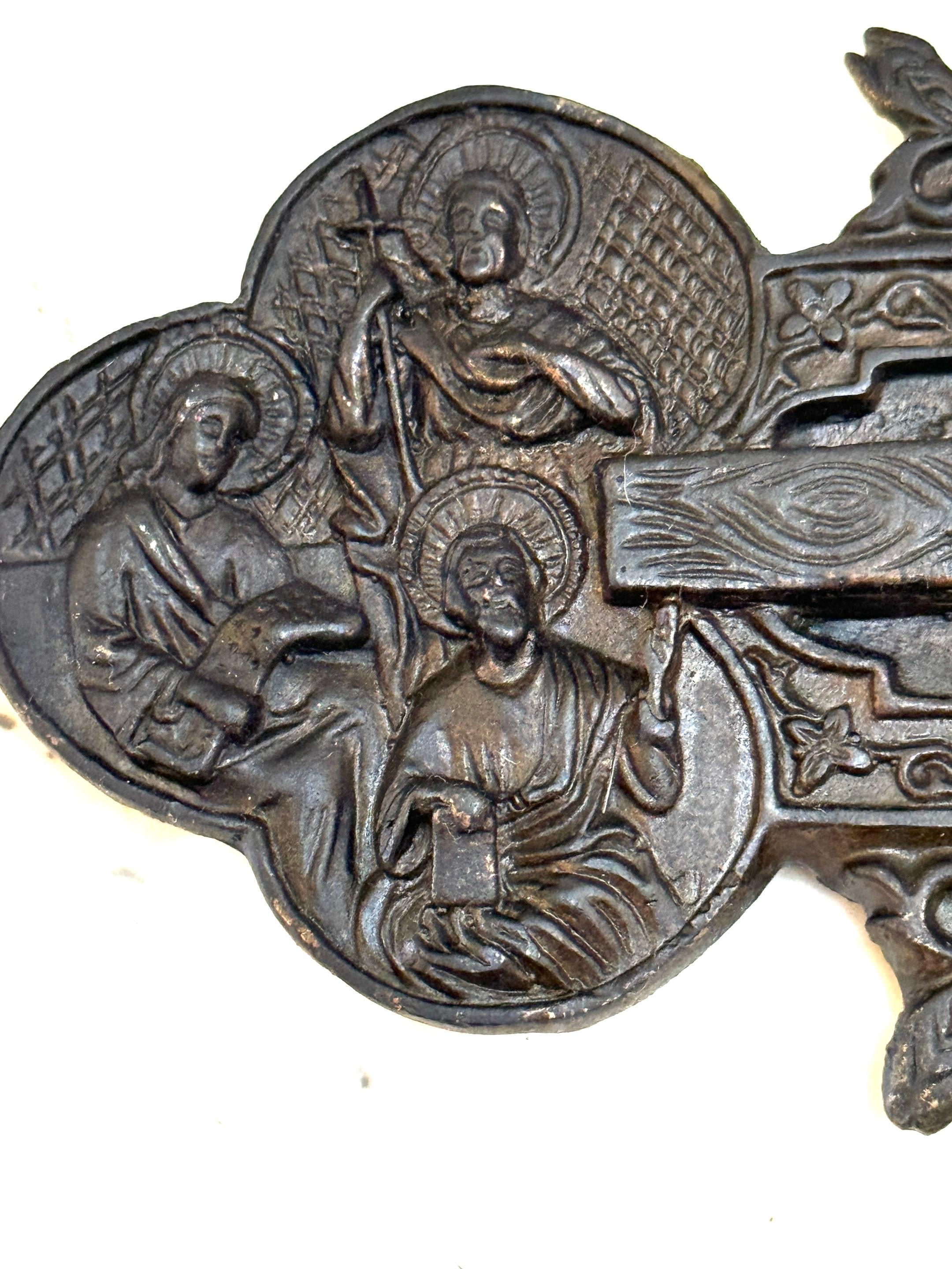 Antique Russian Byzantine Icon Patinated Zinc Cross/ Crucifix 3