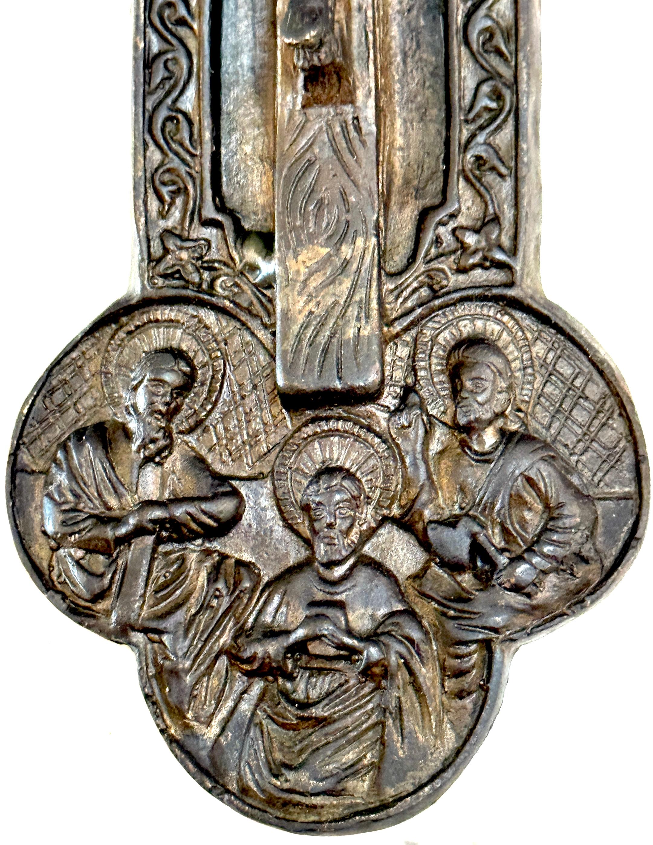 Antique Russian Byzantine Icon Patinated Zinc Cross/ Crucifix 4