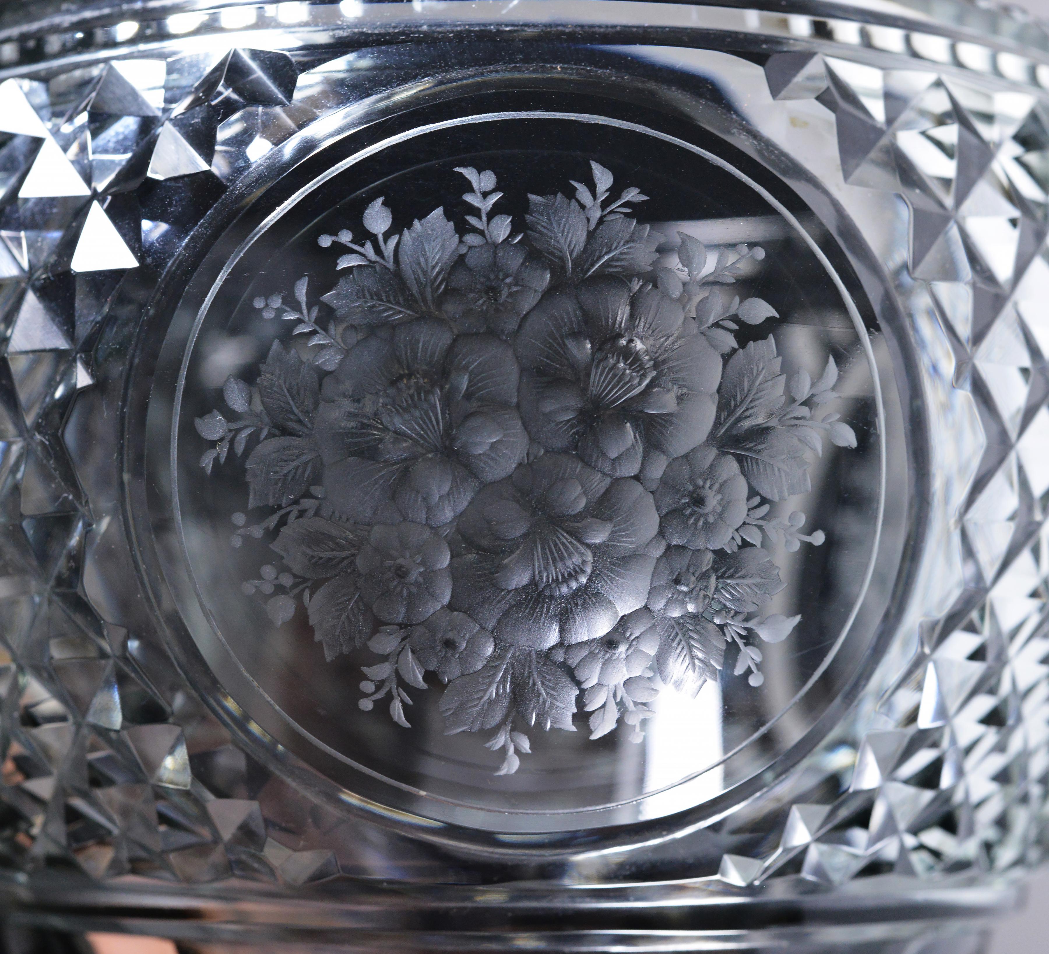 Hand-Carved Antique Russian Carved Crystal Glass Vase with Floral Engraved 19th century For Sale