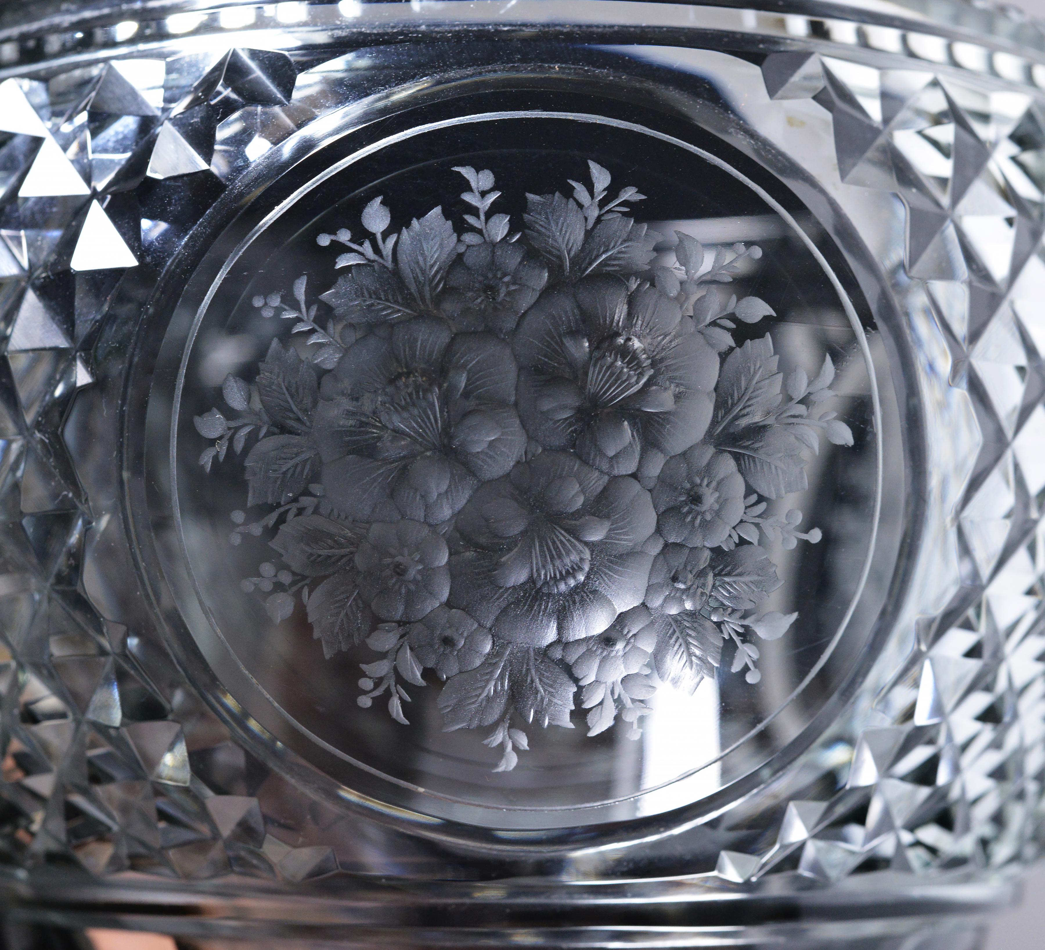 Hand-Carved Antique Russian Cut Crystal Glass Vase with Floral Engraved 19th century For Sale