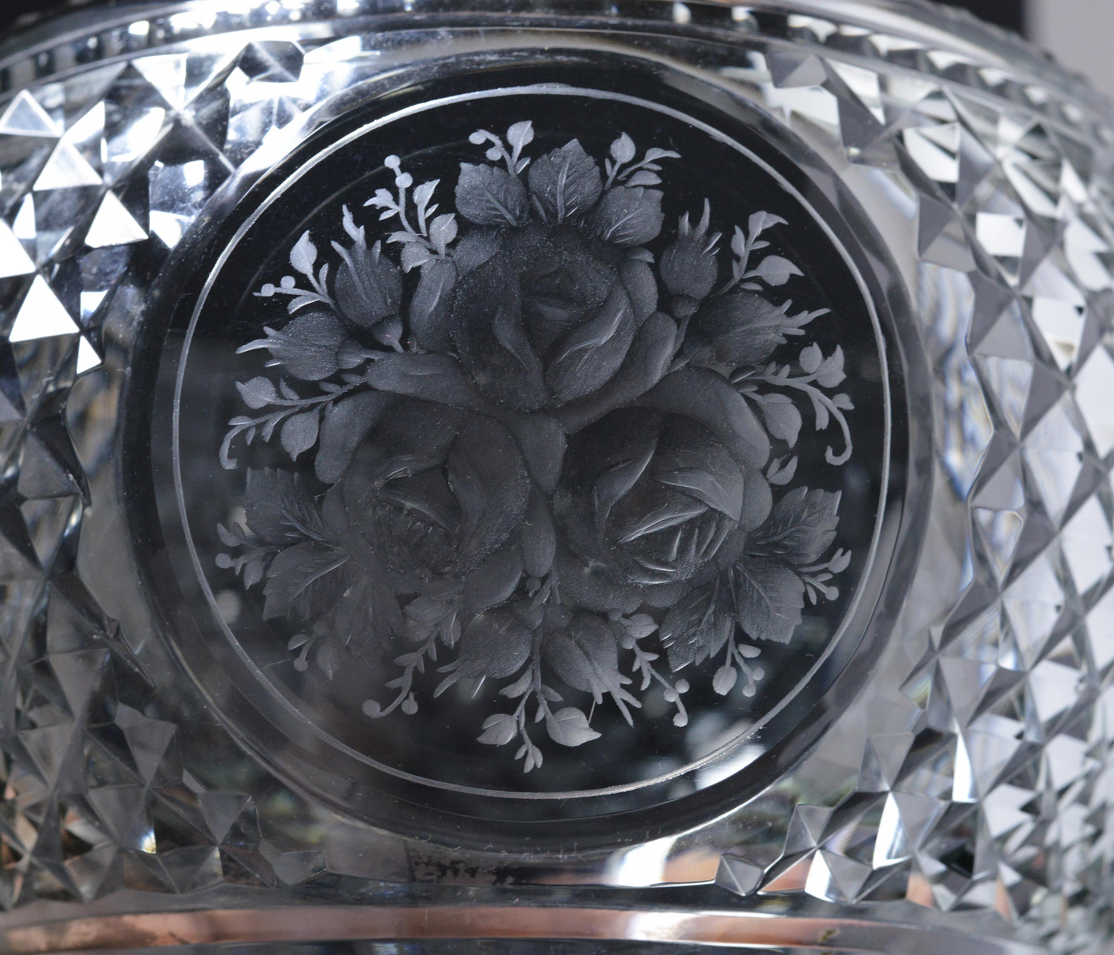 19th Century Antique Russian Carved Crystal Glass Vase with Floral Engraved 19th century For Sale