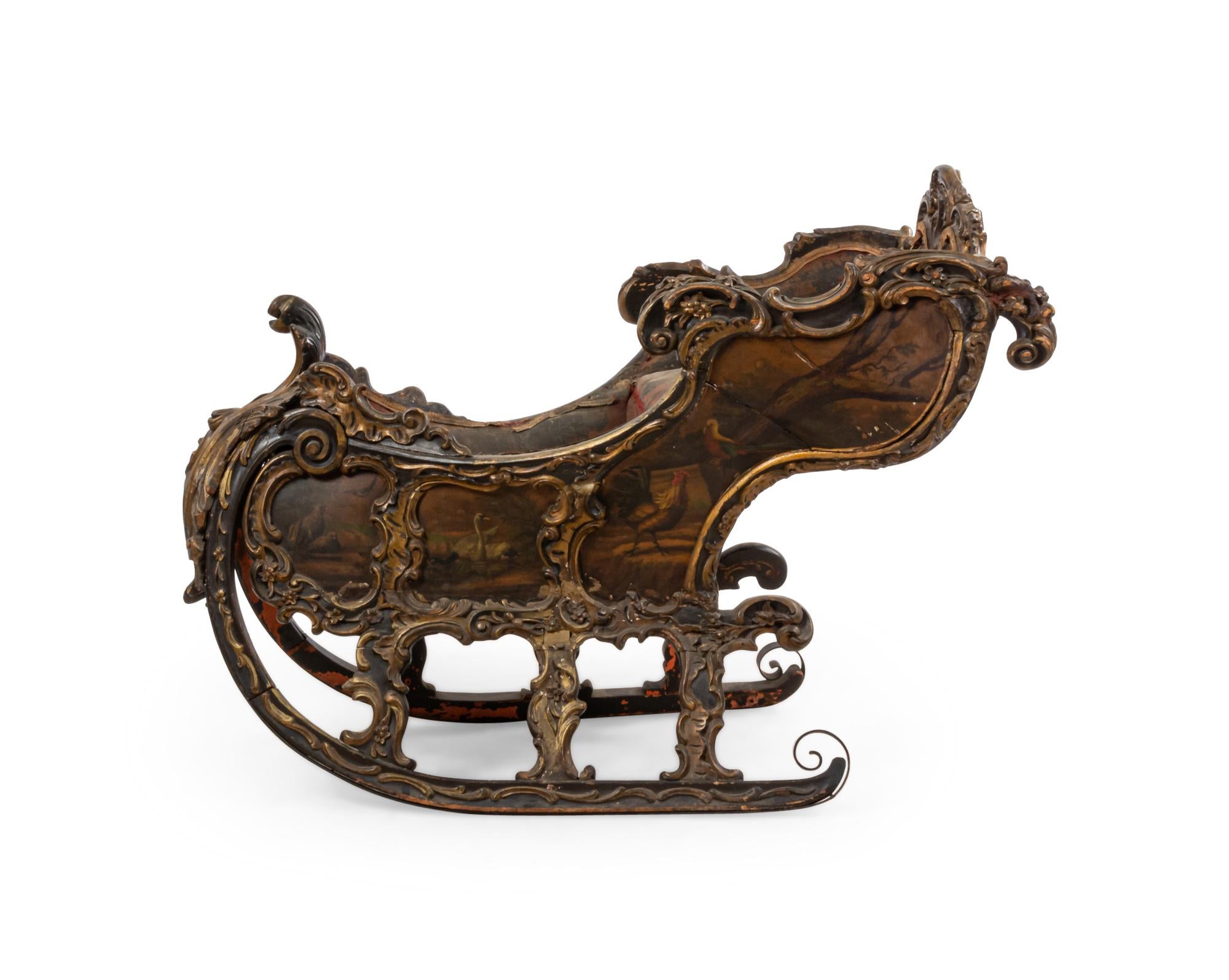 Rococo Antique Russian Carved Sleigh For Sale