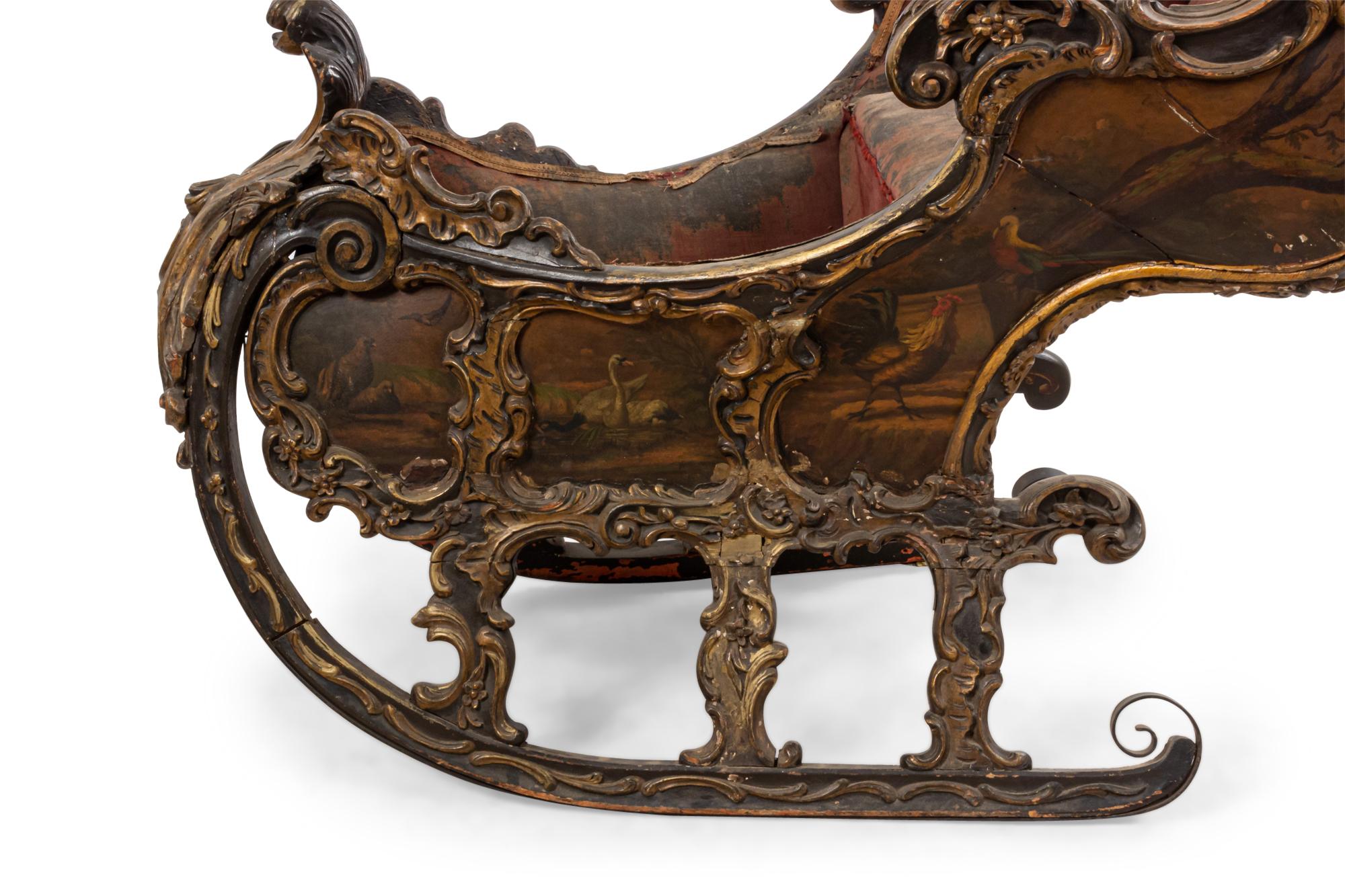 Wood Antique Russian Carved Sleigh For Sale
