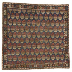 Antique Russian Caucasian Dagestan Square Rug with Modern Tribal Style