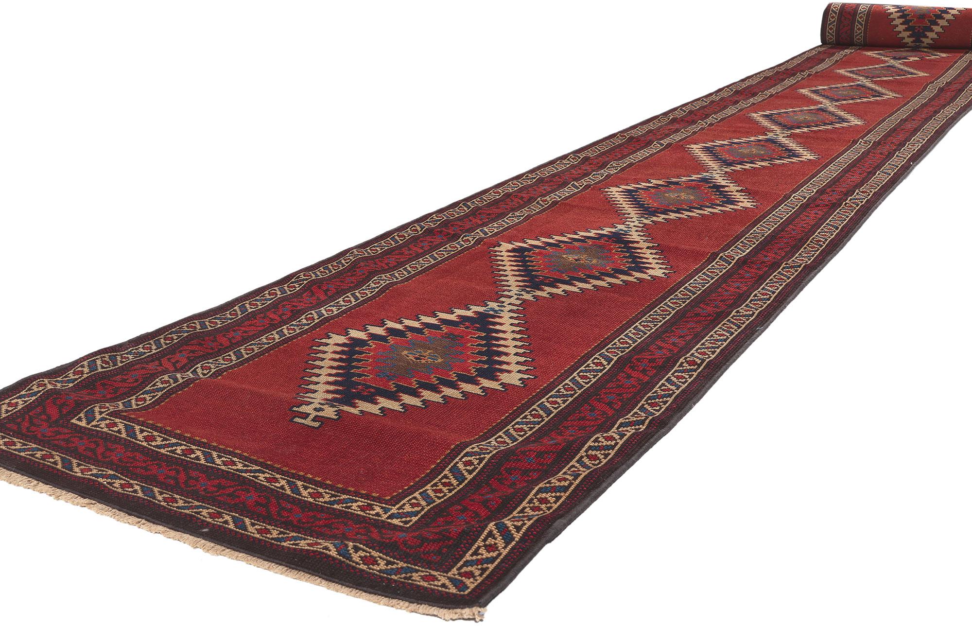 53867 Antique Russian Caucasian Karabagh Rug Runner, 02'08 x 32'01.
Emanating rugged sensibility with incredible detail and texture, this antique Caucasian Karabagh rug runner is a captivating vision of woven beauty. The tribal style and vibrant