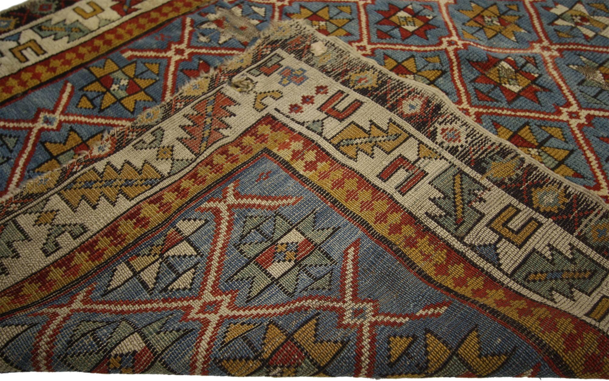 Hand-Knotted Antique Russian Caucasian Shirvan Rug with Diamond Lattice For Sale