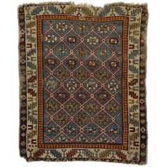 Ancien tapis Shirvan caucasien russe avec treillis de diamants