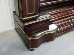 C1880s Antique Mahogany Russian Brass Inlaid Cheval Dressing Mirror