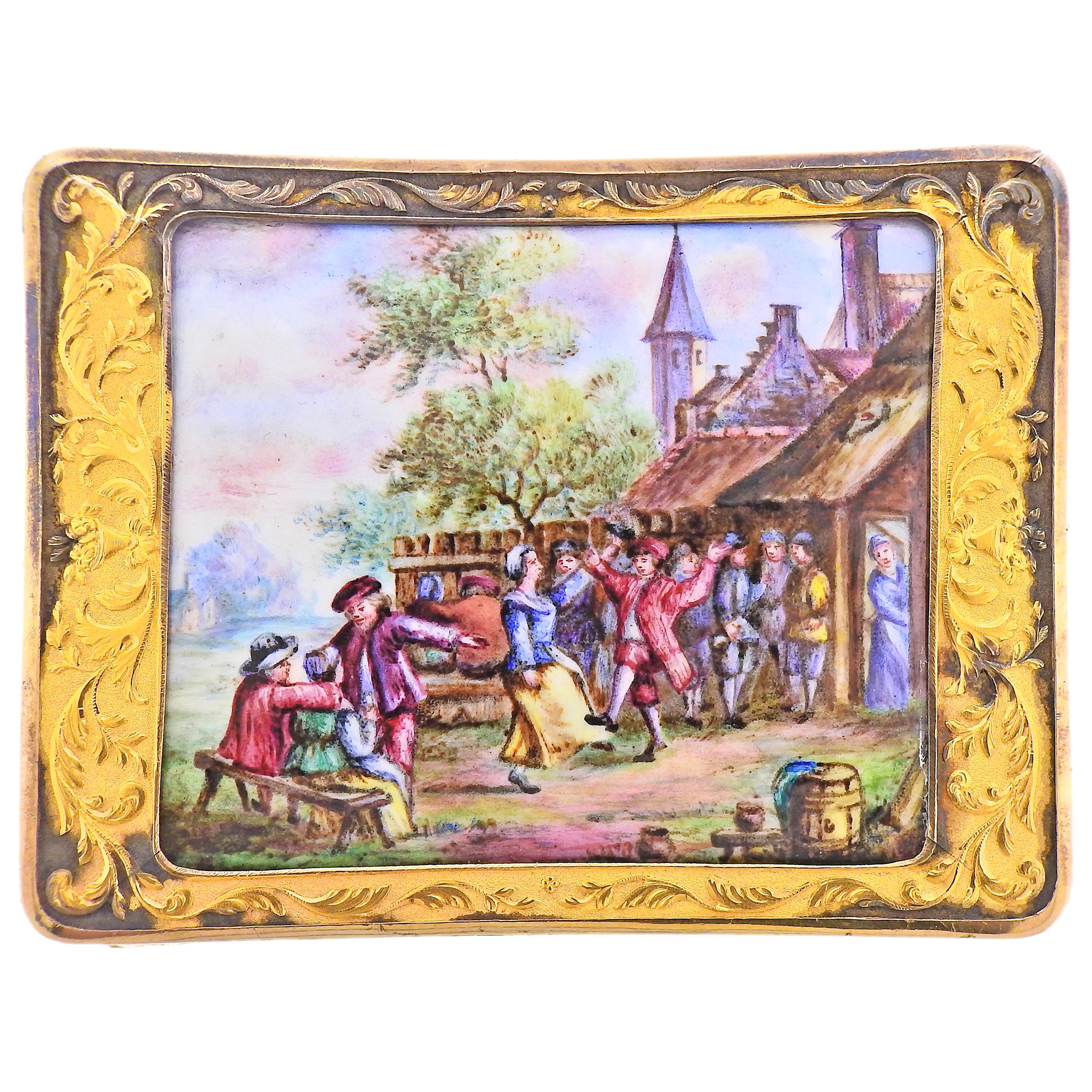 Antique Russian circa 1810s Enamel Gold Box For Sale