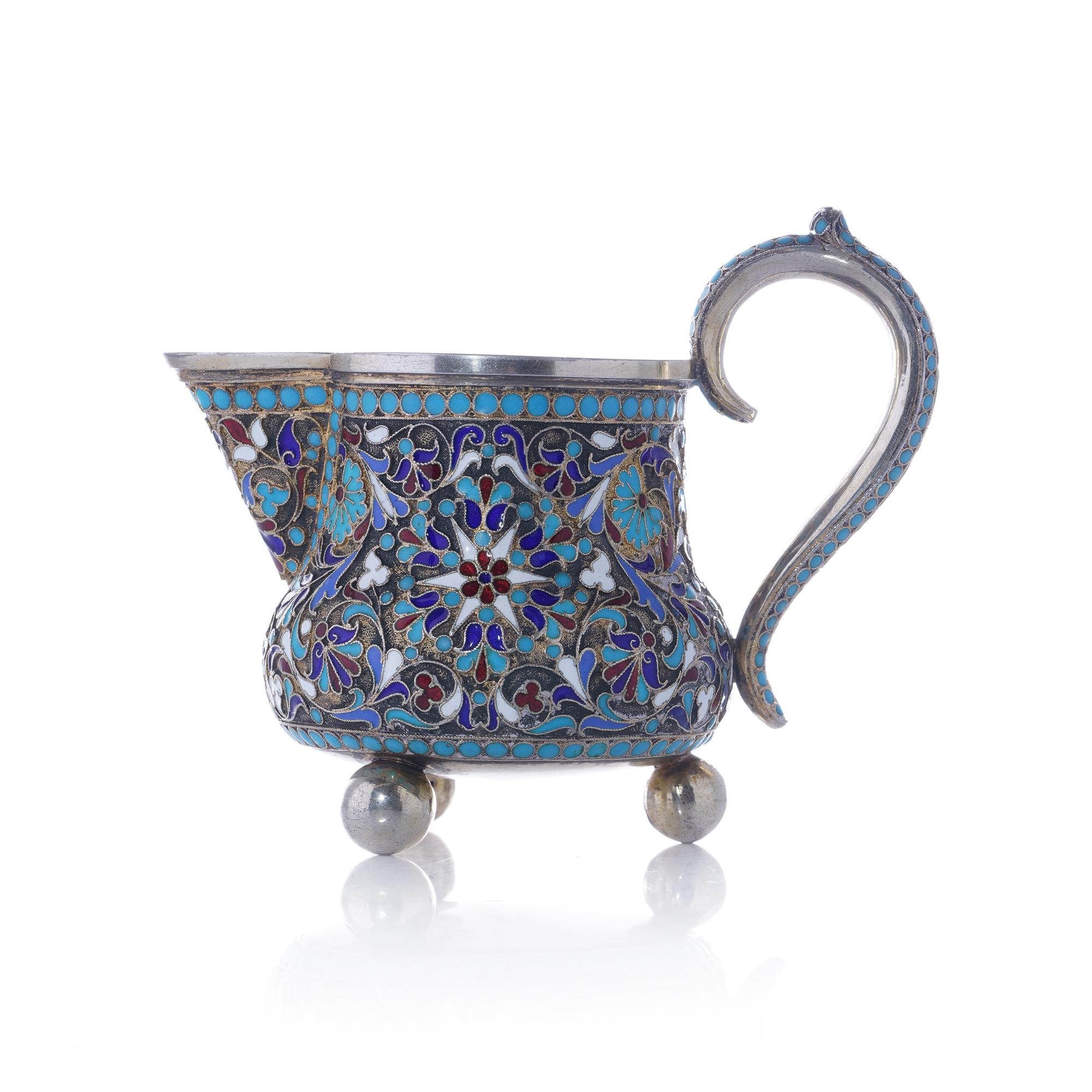 Antique Russian Cloisonné Enamel and Silver Gilt Milk Jug For Sale 6