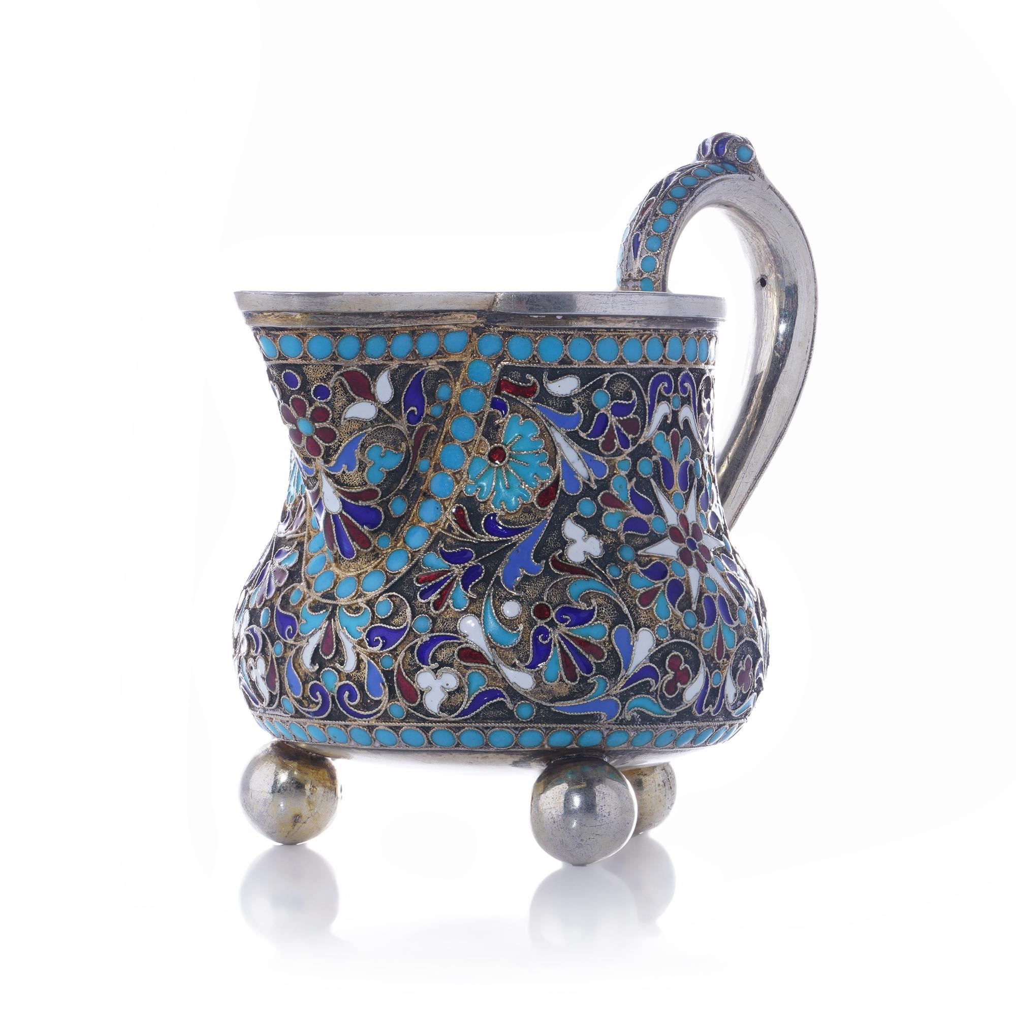 Antique Russian Cloisonné Enamel and Silver Gilt Milk Jug For Sale 7