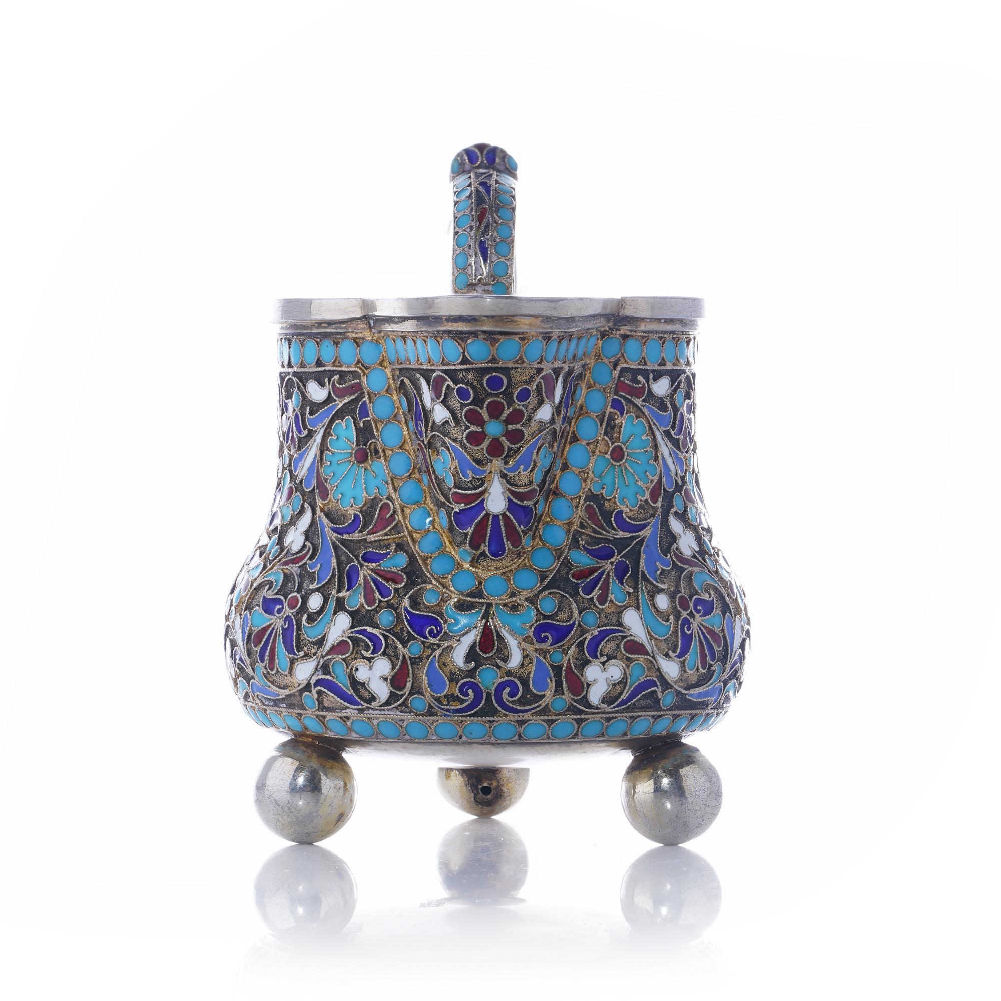 Antique Russian Cloisonné Enamel and Silver Gilt Milk Jug For Sale 8